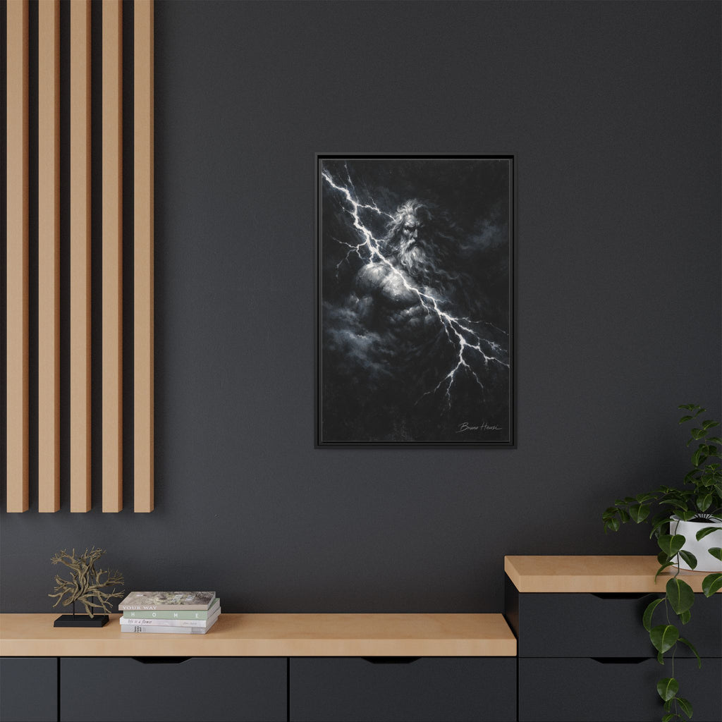 Zeus Lightning God Framed Canvas Wall Art — Stormy Mythology Print
