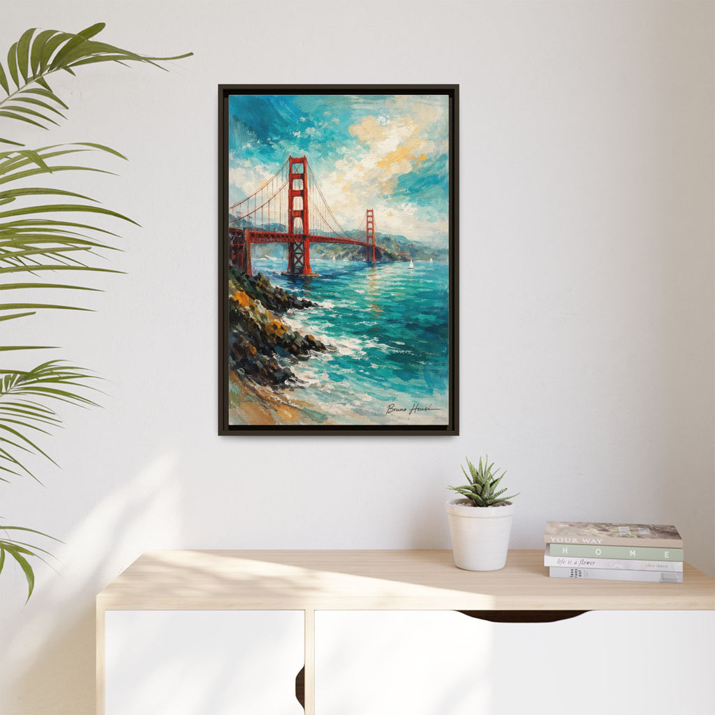 Golden Gate Bridge Seascape Matte Canvas Framed Wall Art