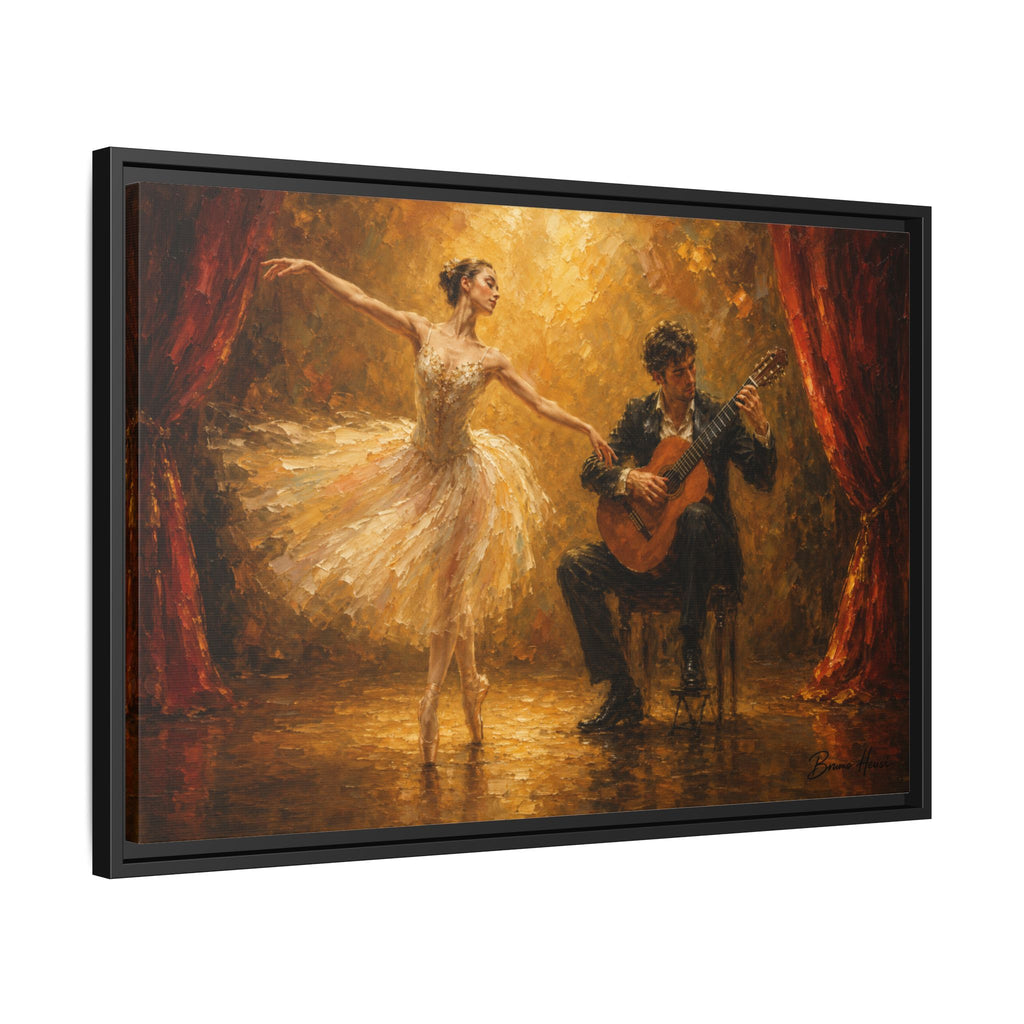 Ballet Dancer & Guitarist Framed Canvas Wall Art — Oil-Style Performance Print