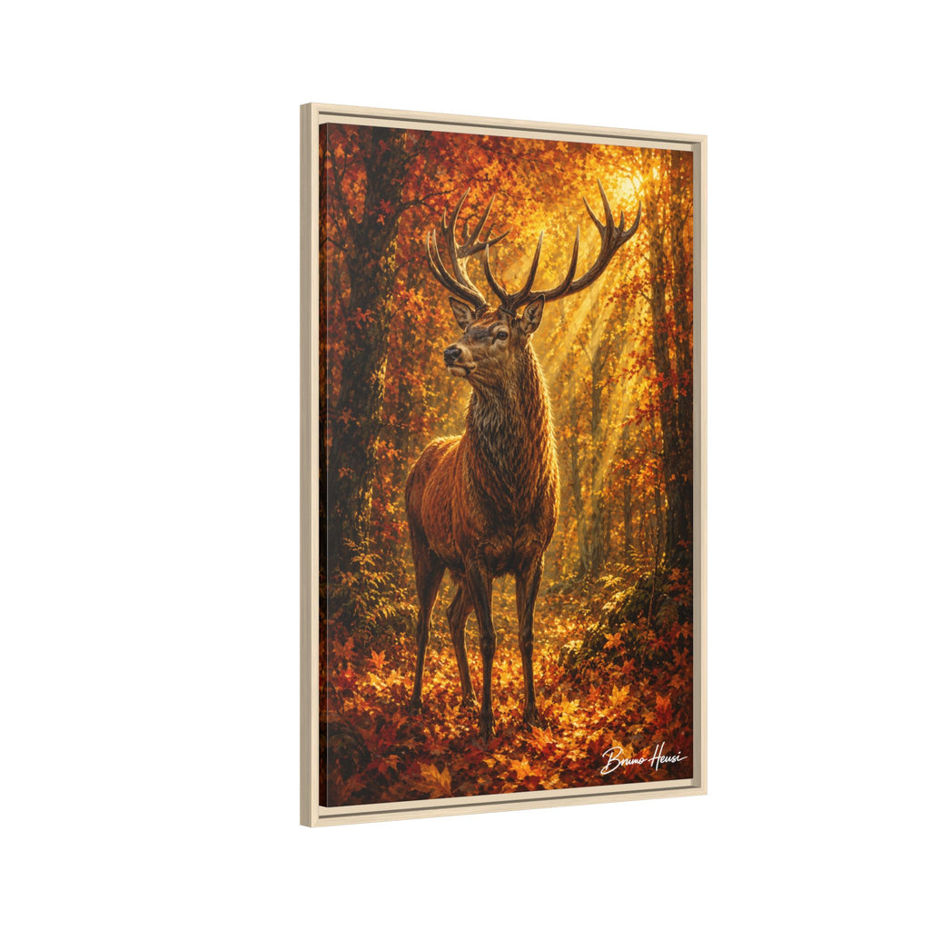Majestic Stag Framed Canvas Wall Art — Autumn Forest Matte Print