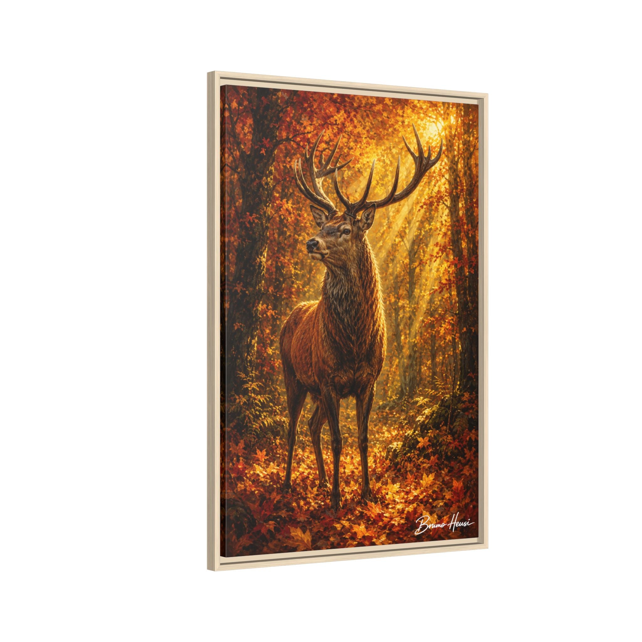Majestic Stag Framed Canvas Wall Art — Autumn Forest Matte Print