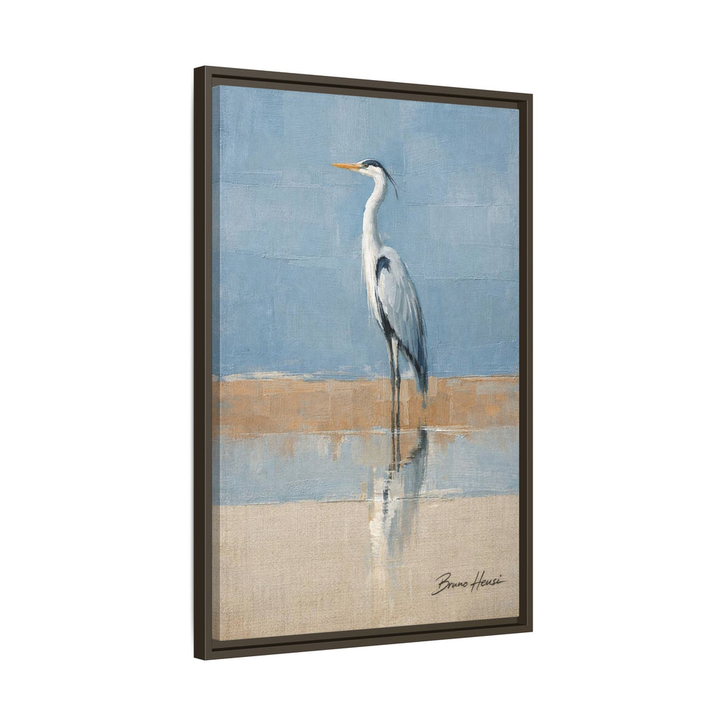 Framed Heron Canvas Art – Coastal Shorebird Wall Decor