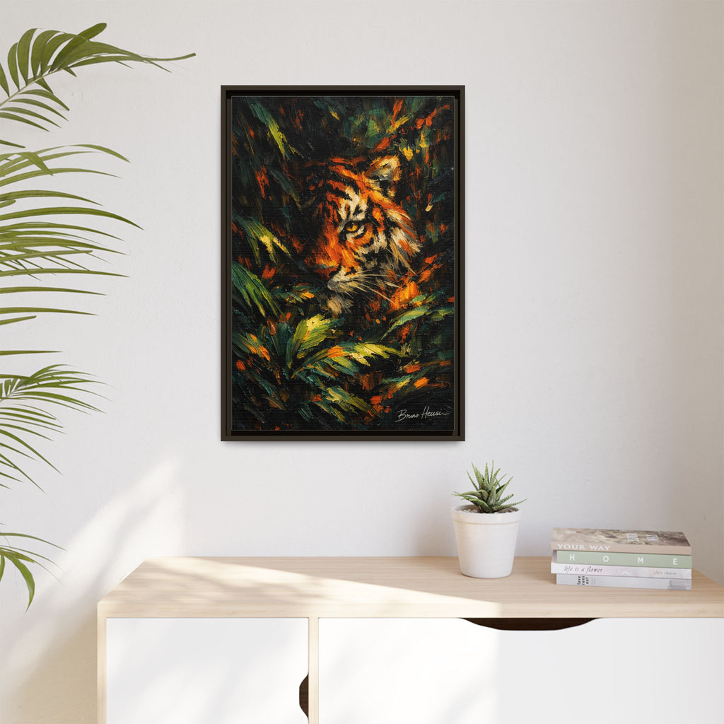 Framed Matte Canvas - Vibrant Tiger Jungle Print