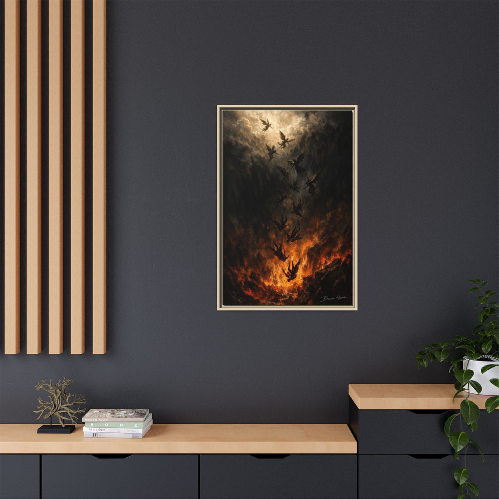 Falling Angels Matte Framed Canvas Print — Dark Fantasy Wall Art