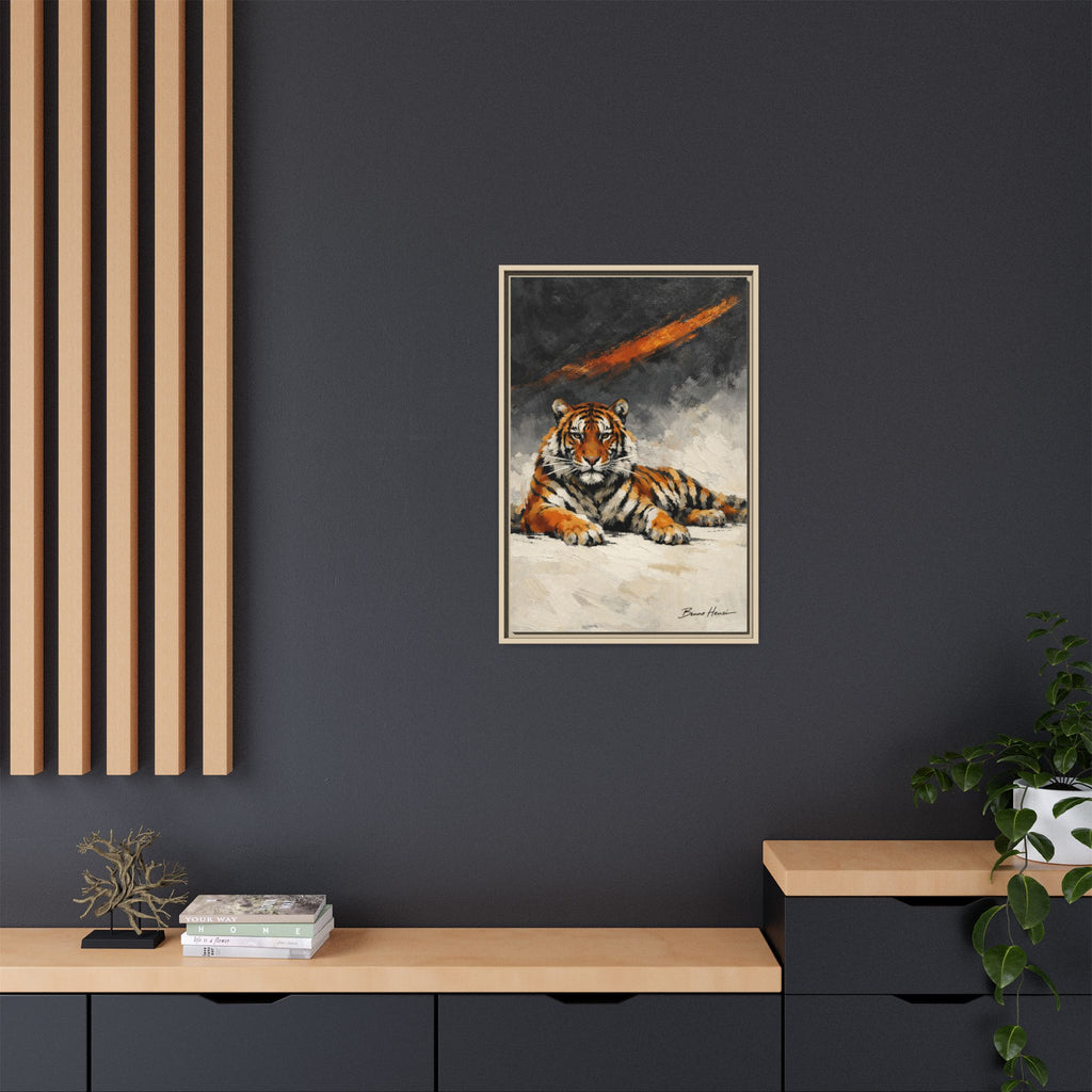 Framed Tiger Canvas Wall Art — Majestic Orange & Gray Matte Print