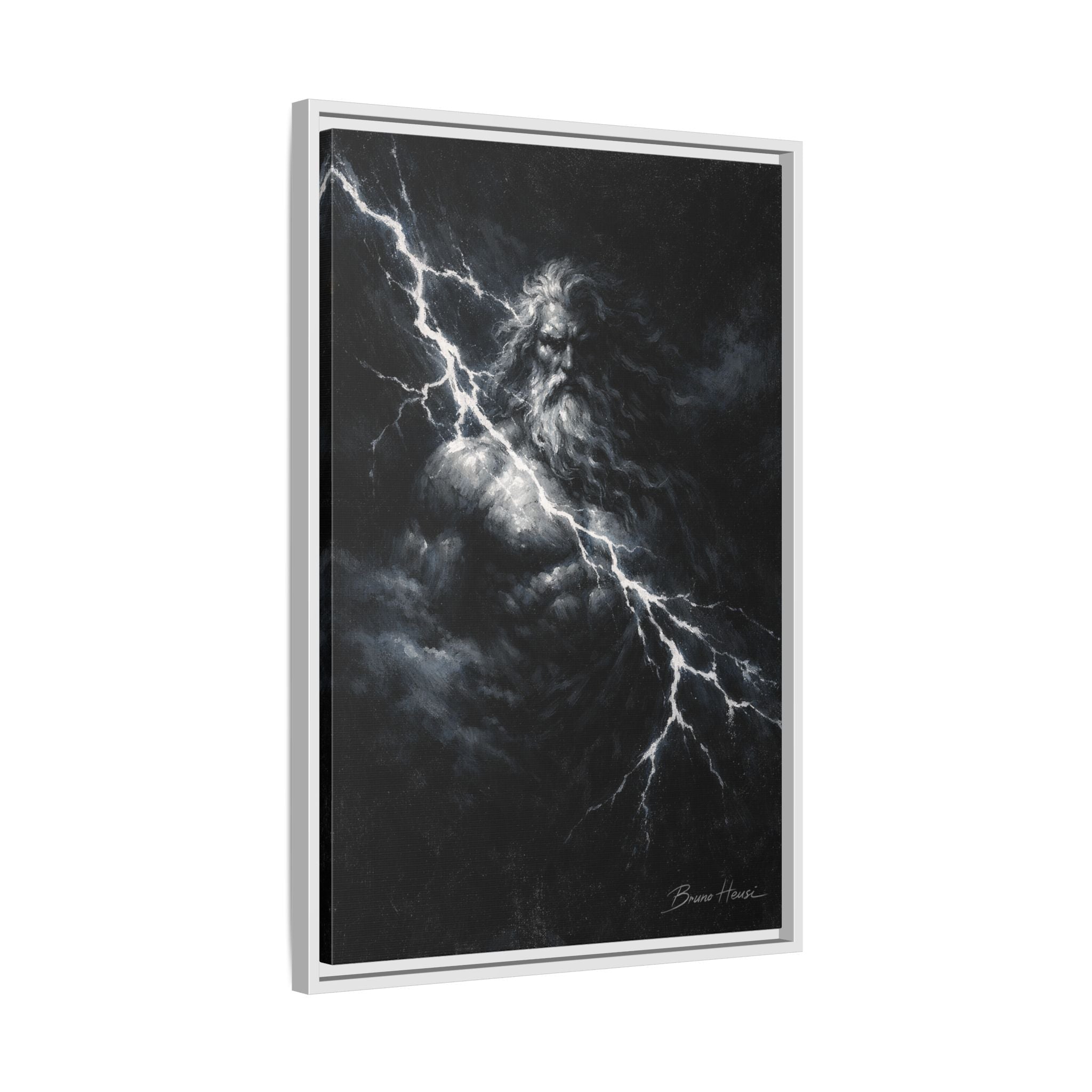 Zeus Lightning God Framed Canvas Wall Art — Stormy Mythology Print