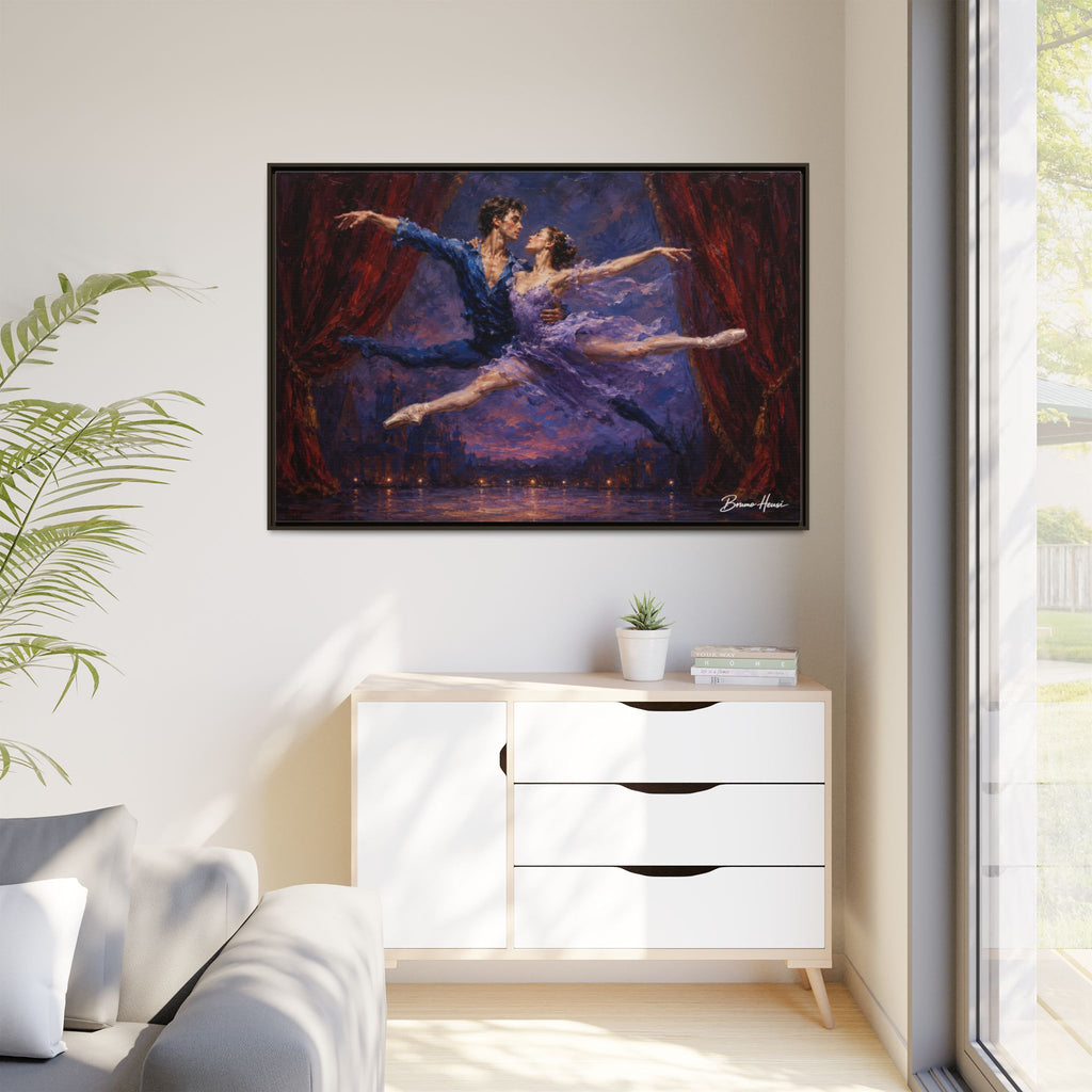 Framed Ballet Canvas Print — Romantic Dancing Couple Wall Art