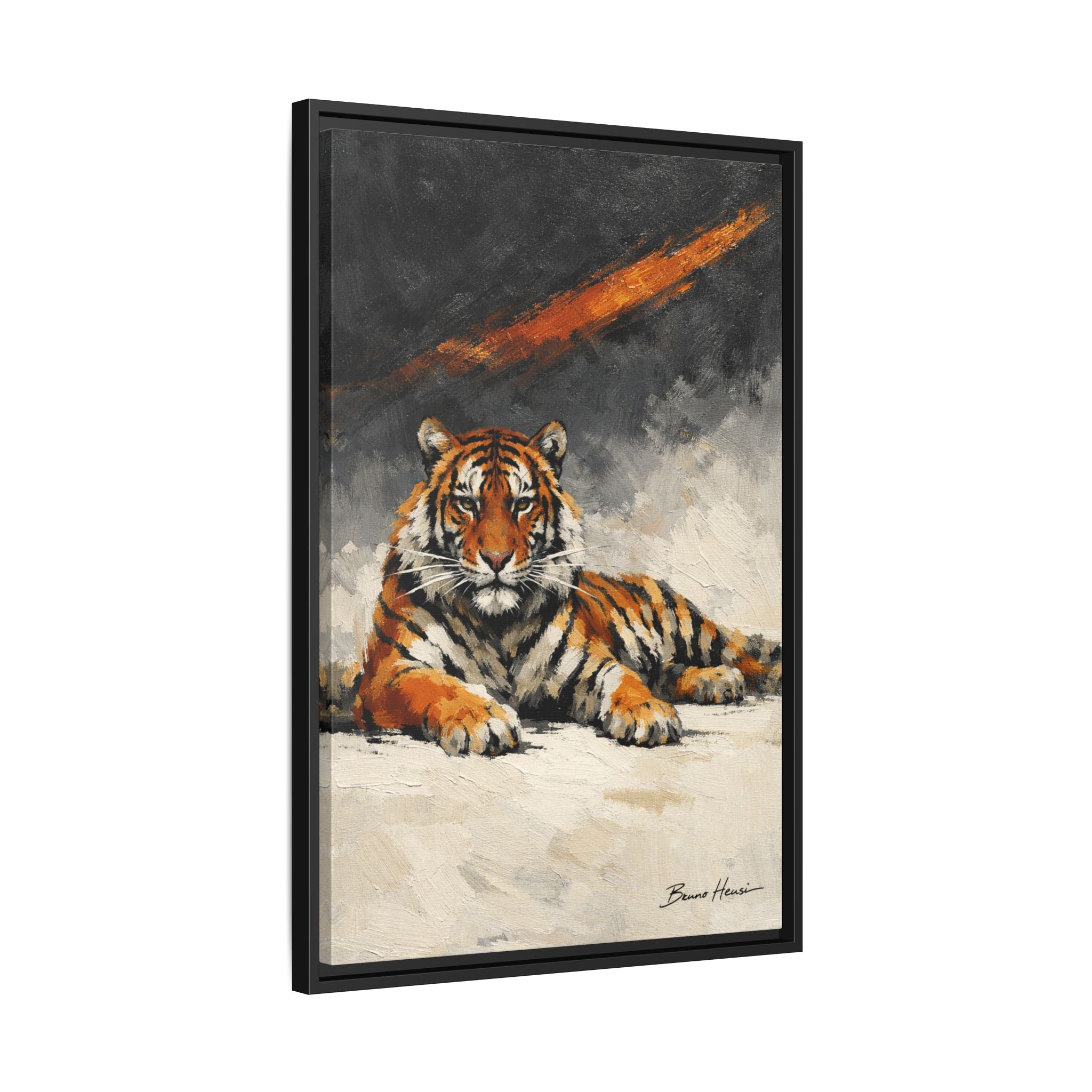 Framed Tiger Canvas Wall Art — Majestic Orange & Gray Matte Print