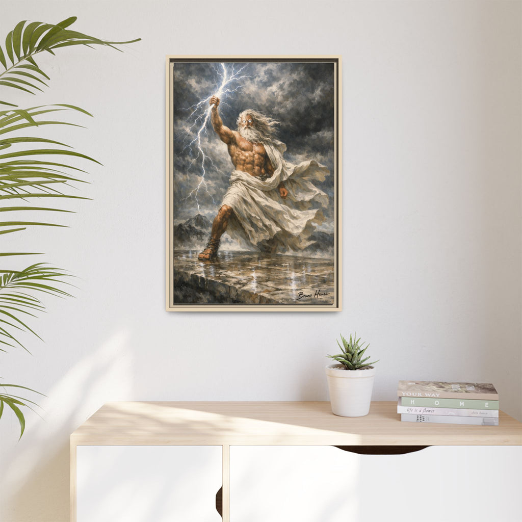 Framed Matte Canvas - Zeus Lightning God Wall Art