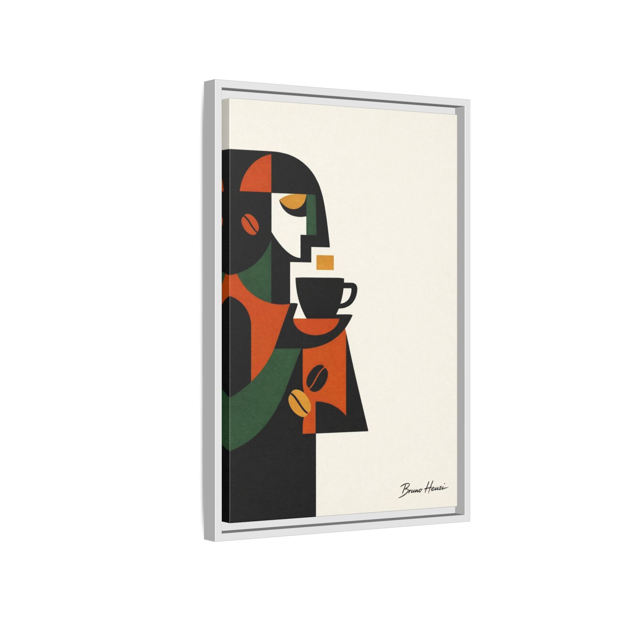 Abstract Coffee Drinker Framed Canvas Print — Modern Café Wall Art