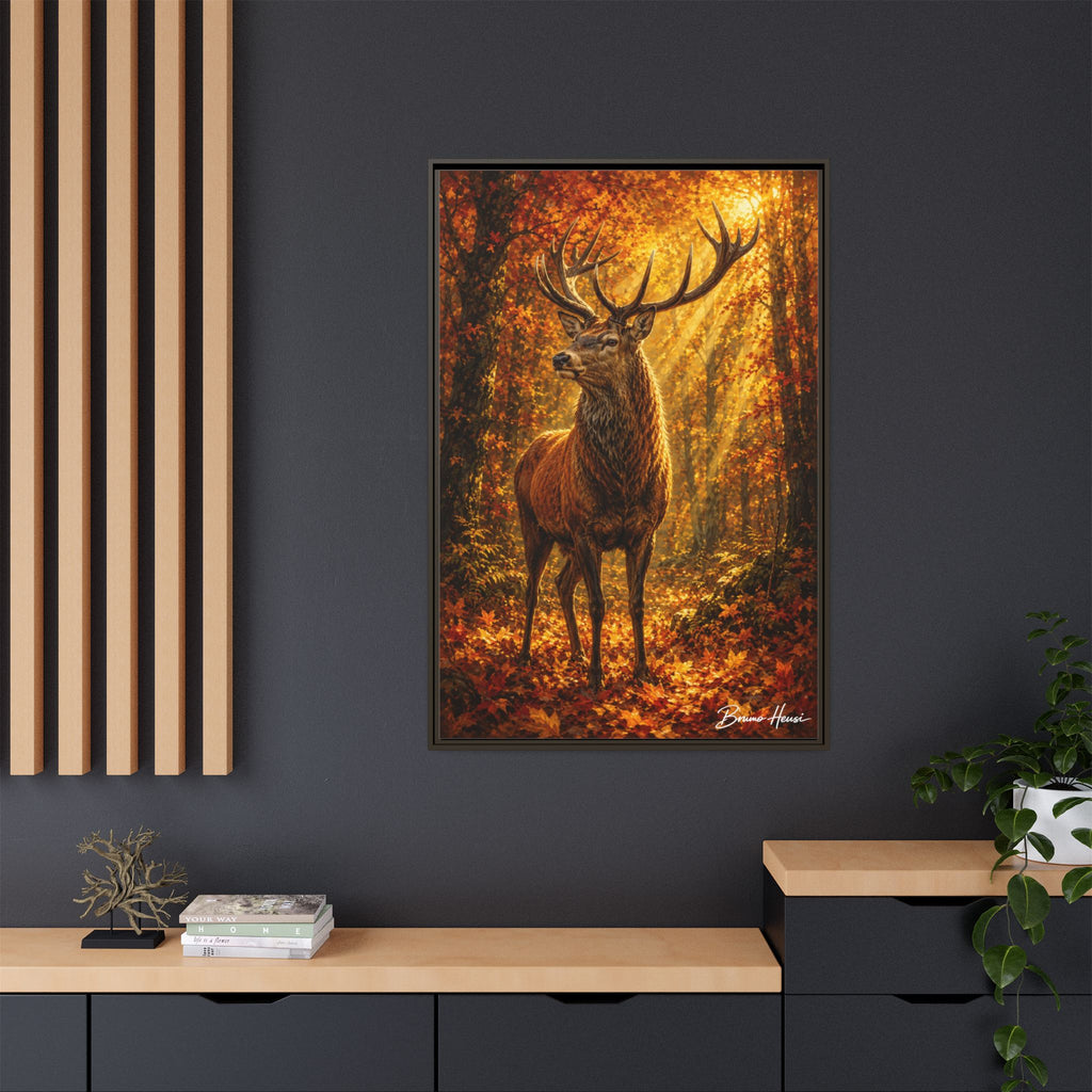Majestic Stag Framed Canvas Wall Art — Autumn Forest Matte Print