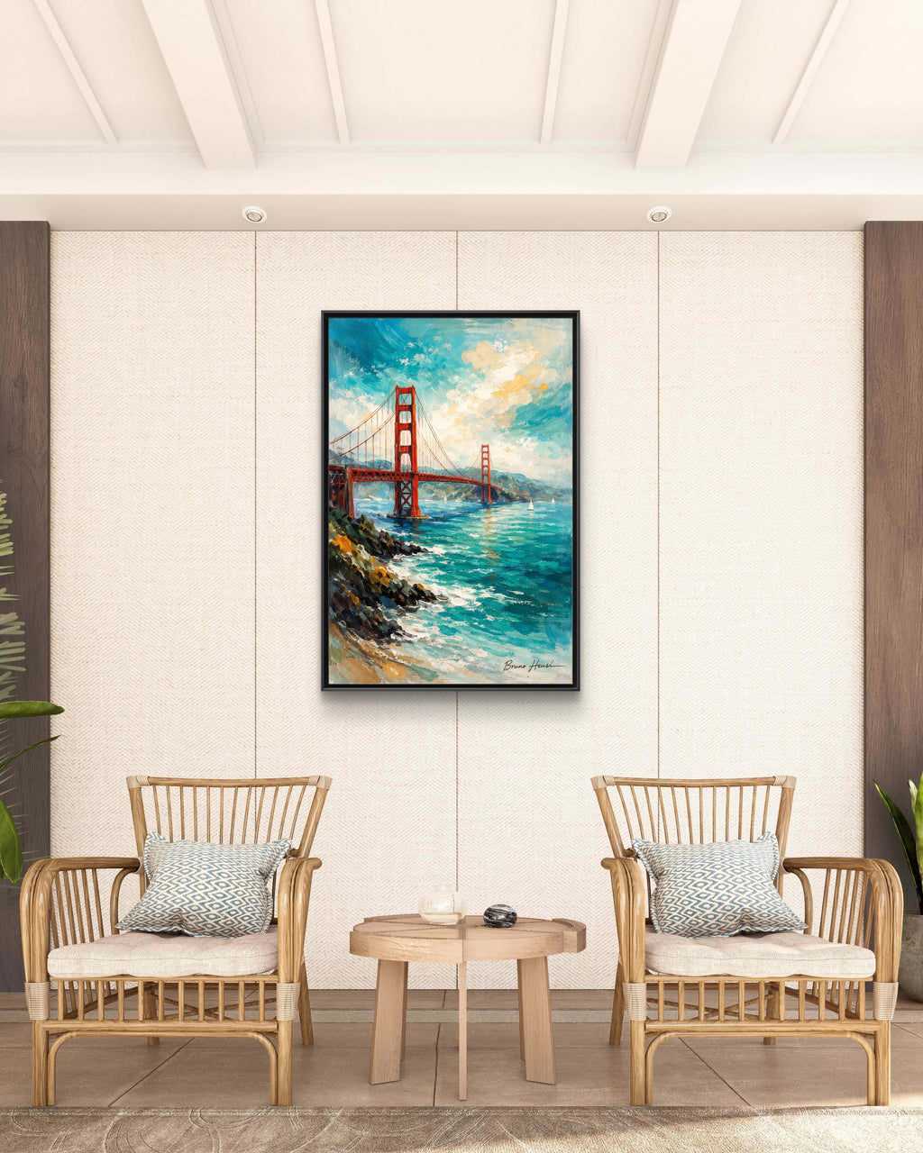 Golden Gate Bridge Seascape Matte Canvas Framed Wall Art