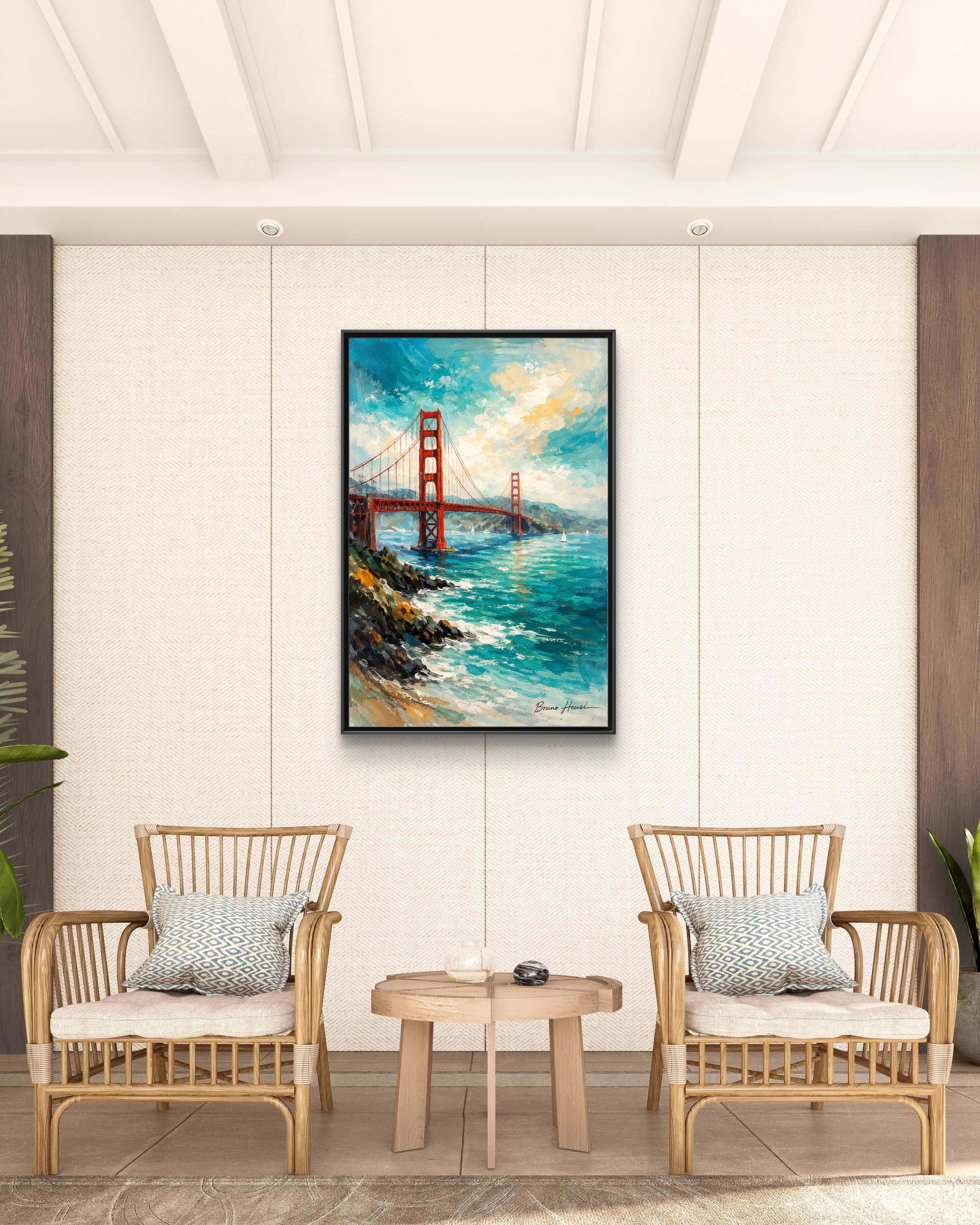 Golden Gate Bridge Seascape Matte Canvas Framed Wall Art