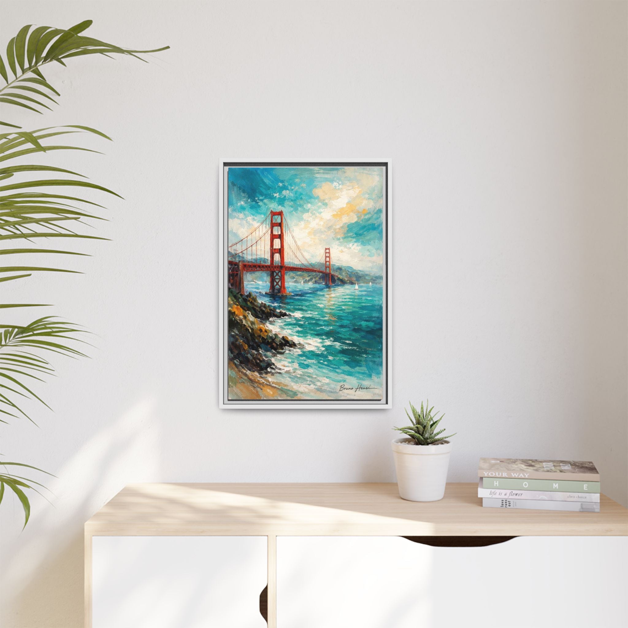 Golden Gate Bridge Seascape Matte Canvas Framed Wall Art