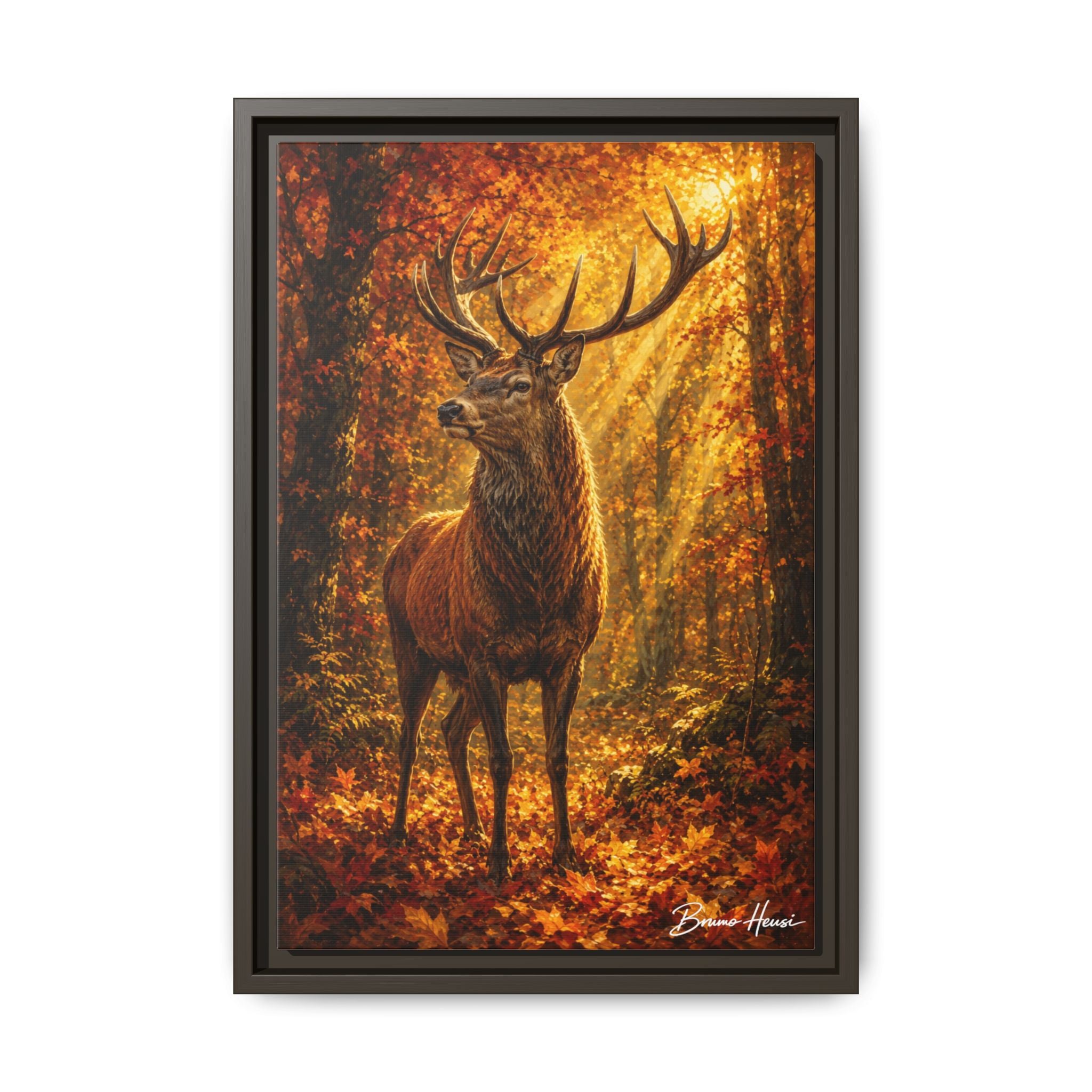 Majestic Stag Framed Canvas Wall Art — Autumn Forest Matte Print