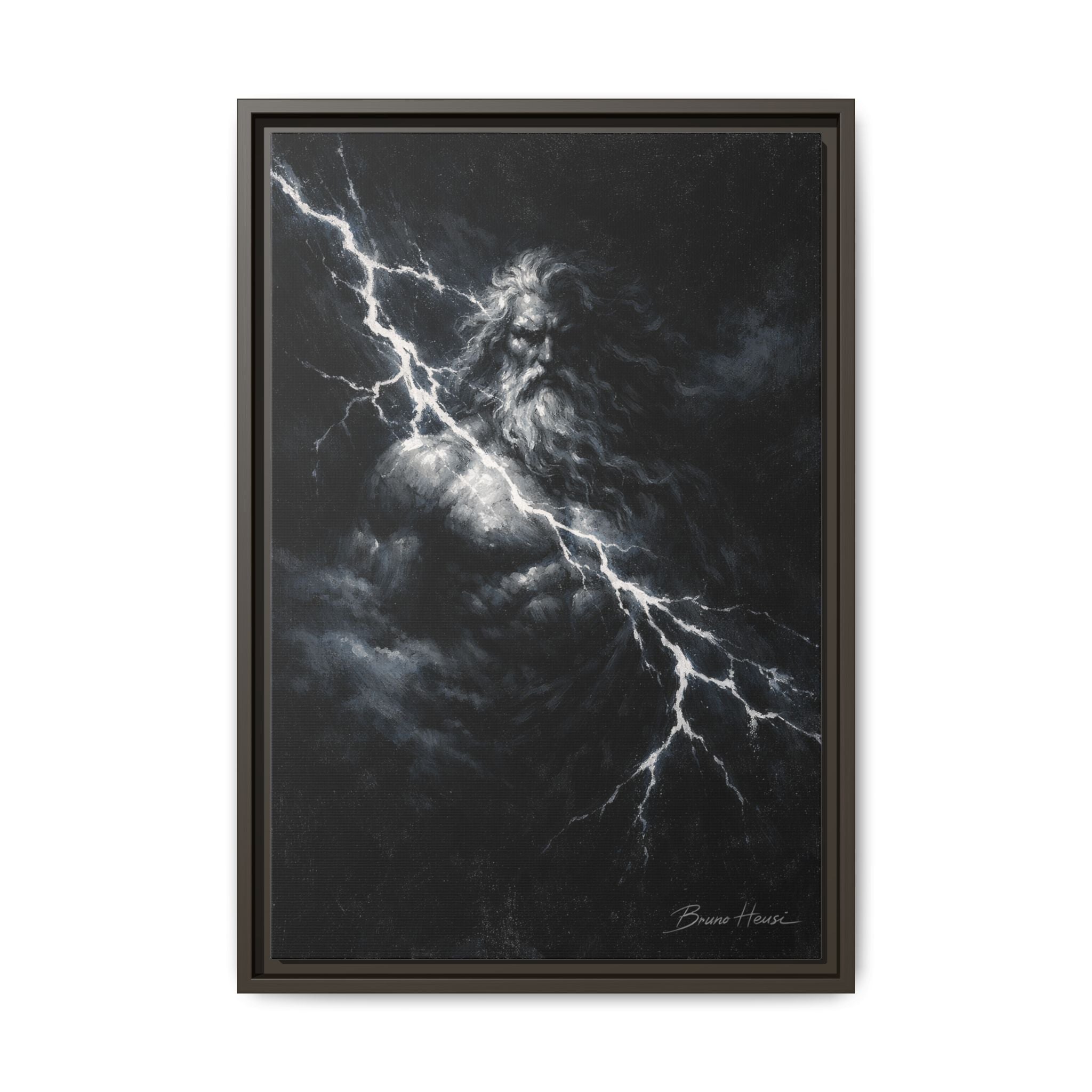 Framed Matte Canvas Print — Zeus Lightning God Art