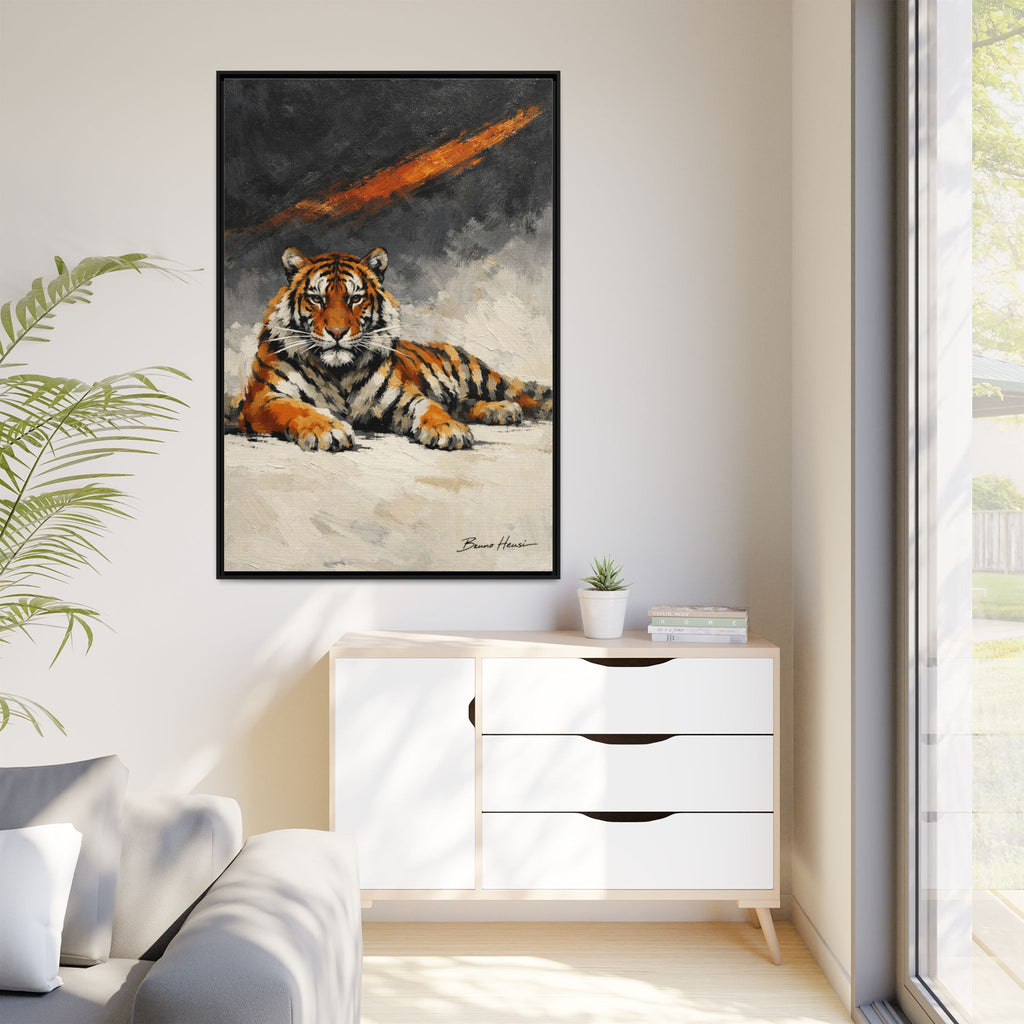Framed Tiger Canvas Wall Art — Majestic Orange & Gray Matte Print