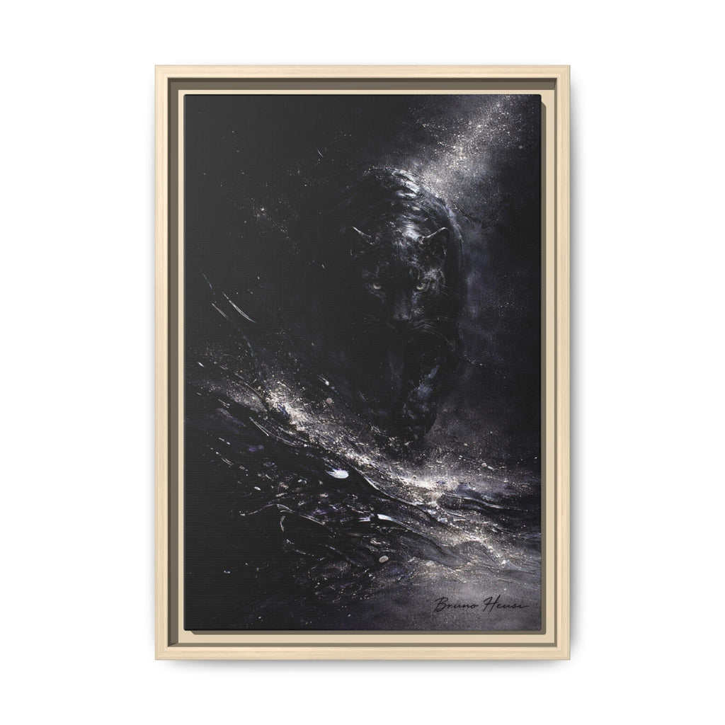Cosmic Black Panther Matte Framed Canvas – Dark Abstract Wildlife Wall Art