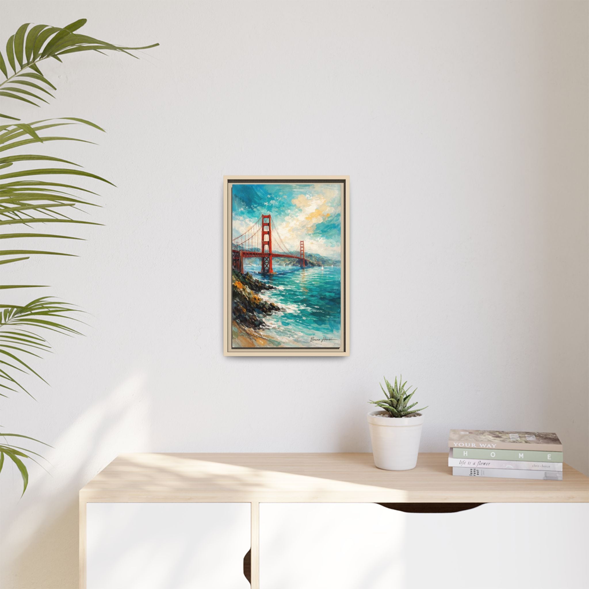 Golden Gate Bridge Seascape Matte Canvas Framed Wall Art