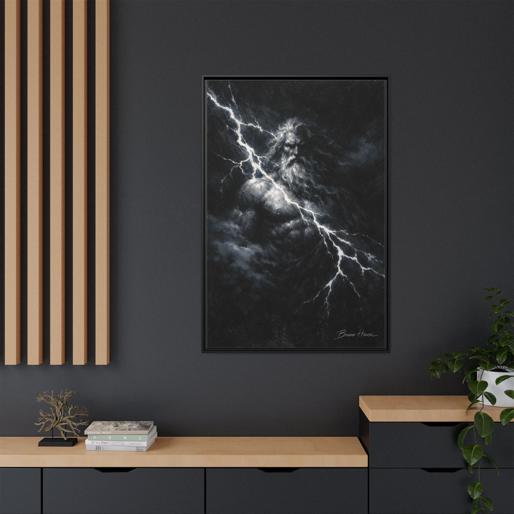 Zeus Lightning God Framed Canvas Wall Art — Stormy Mythology Print