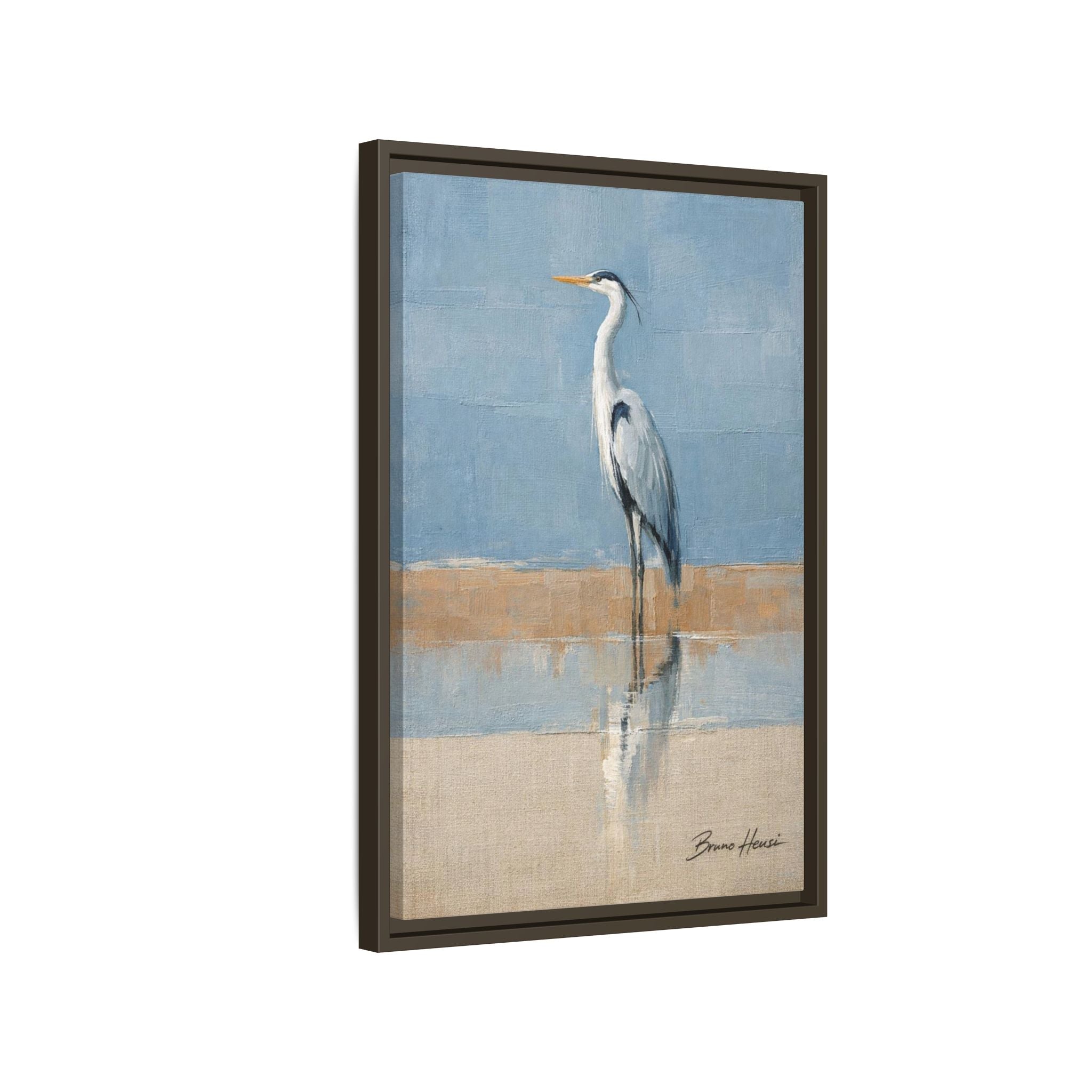 Framed Heron Canvas Art – Coastal Shorebird Wall Decor