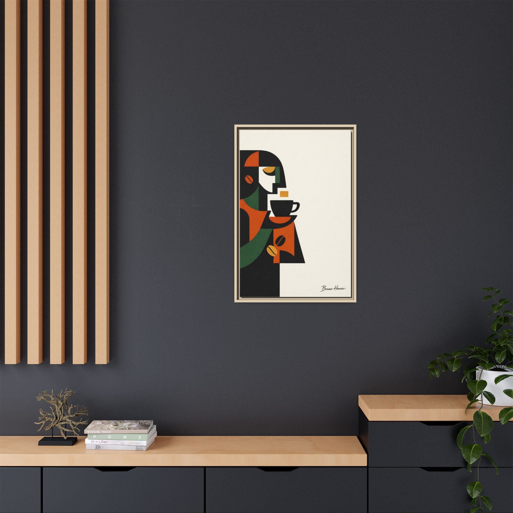 Abstract Coffee Drinker Framed Canvas Print — Modern Café Wall Art