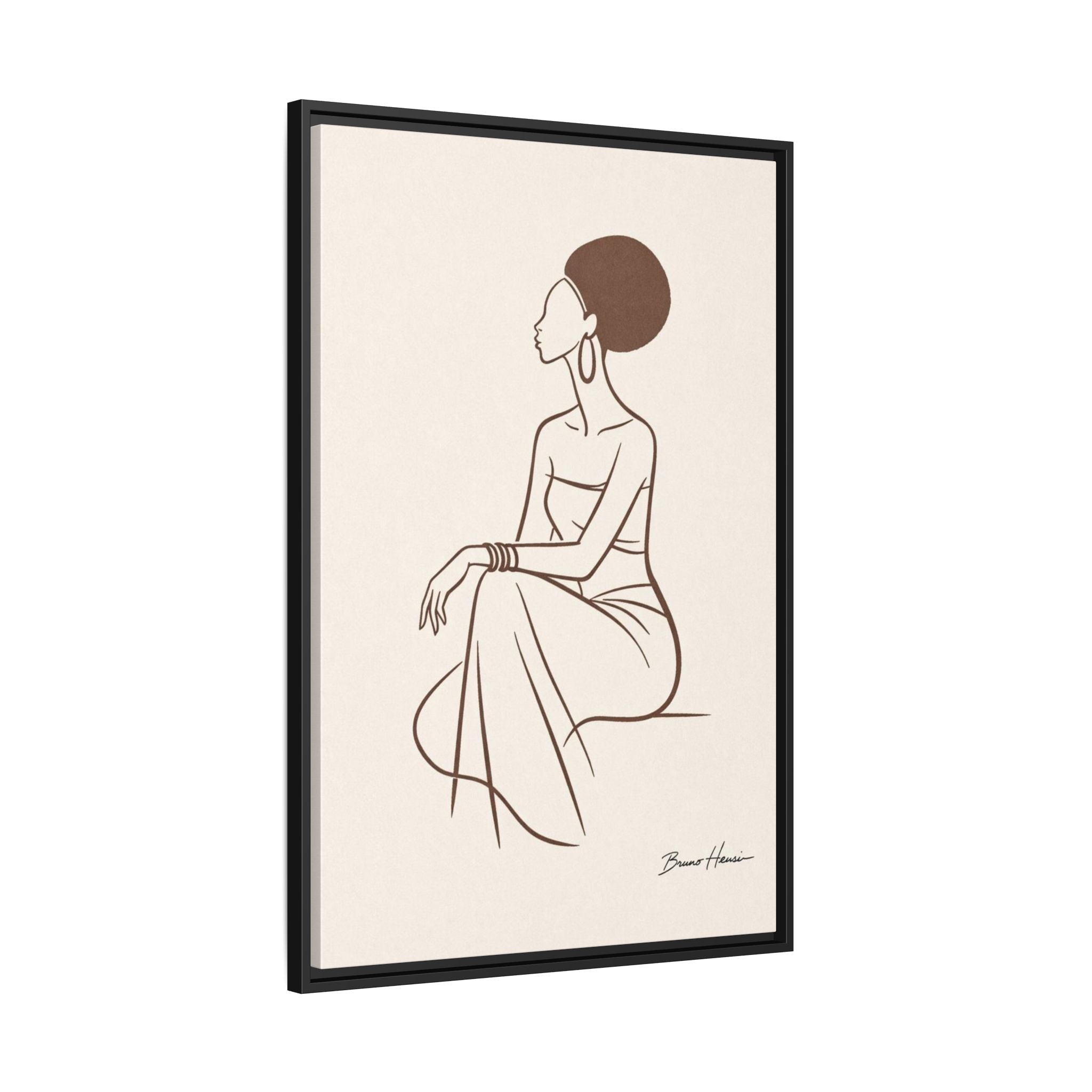 Elegant Minimalist Line Art Woman — Framed Matte Canvas Wall Art