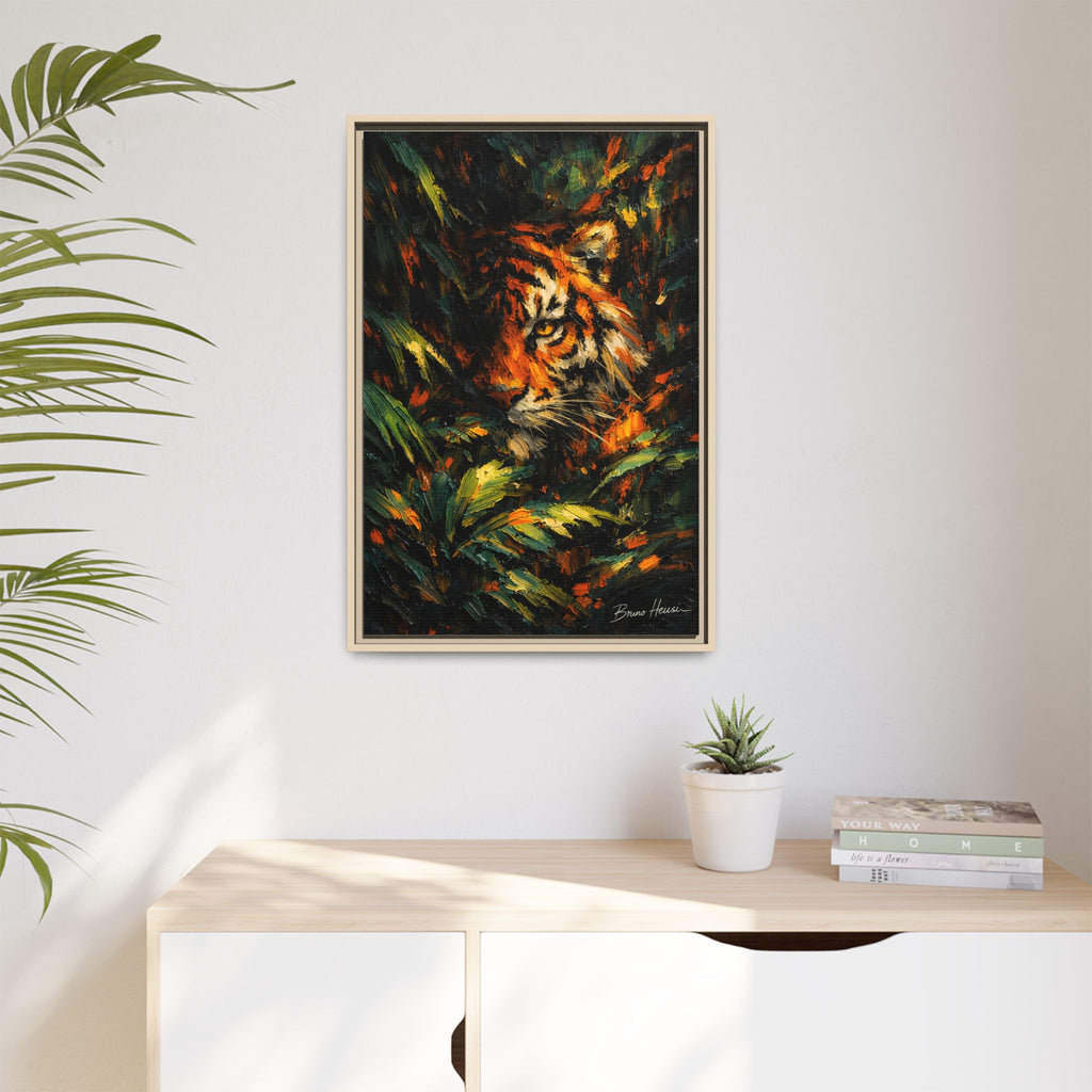 Framed Matte Canvas - Vibrant Tiger Jungle Print