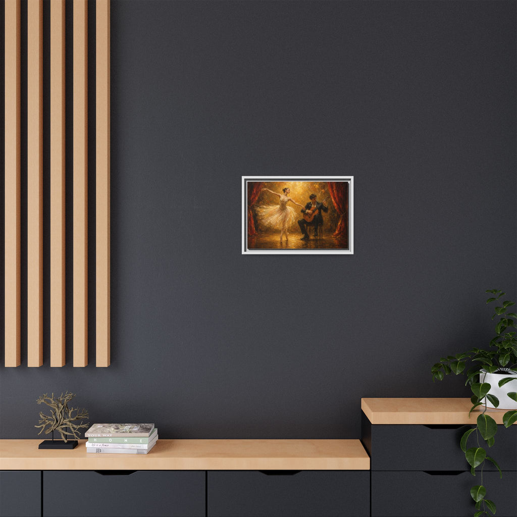 Ballet Dancer & Guitarist Framed Canvas Wall Art — Oil-Style Performance Print