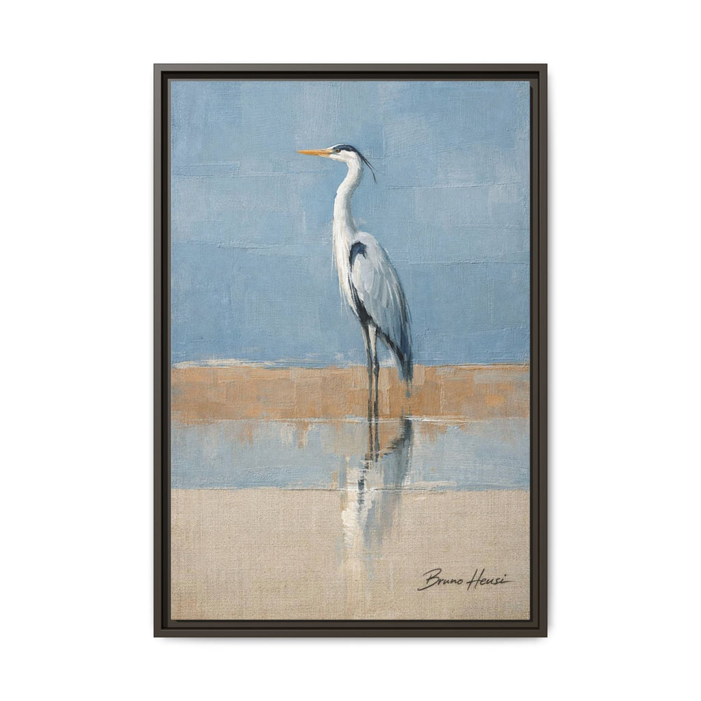 Framed Heron Canvas Art – Coastal Shorebird Wall Decor