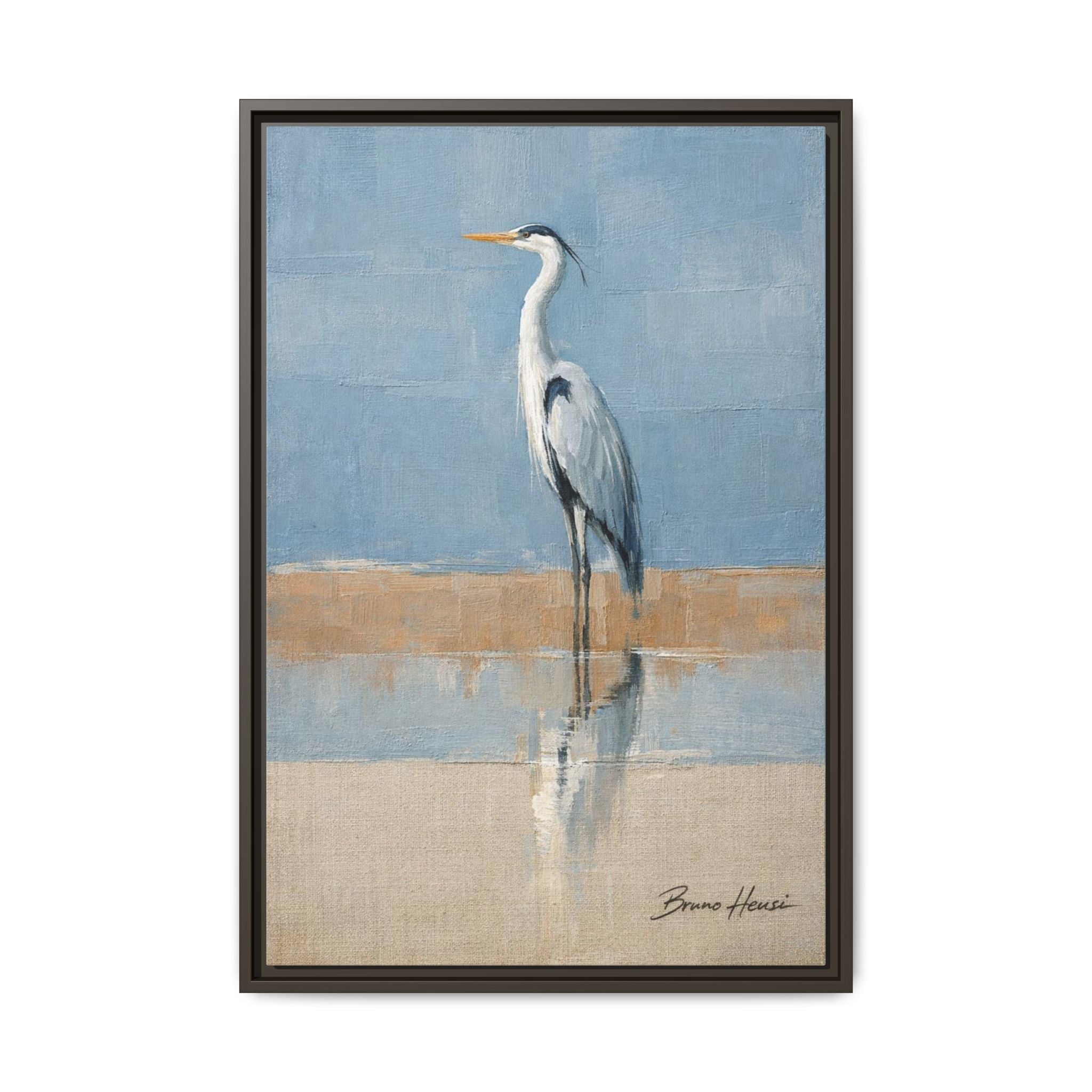 Framed Heron Canvas Art – Coastal Shorebird Wall Decor