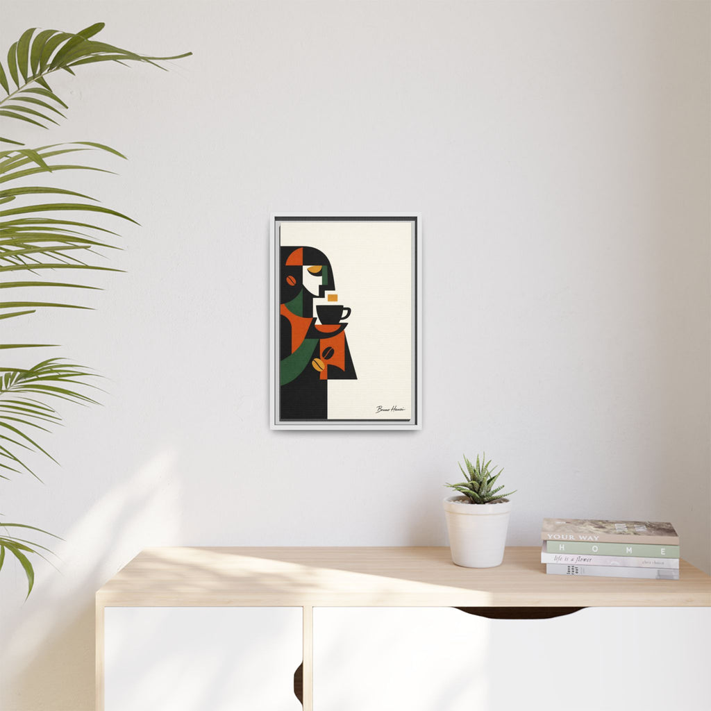 Abstract Coffee Drinker Framed Canvas Print — Modern Café Wall Art