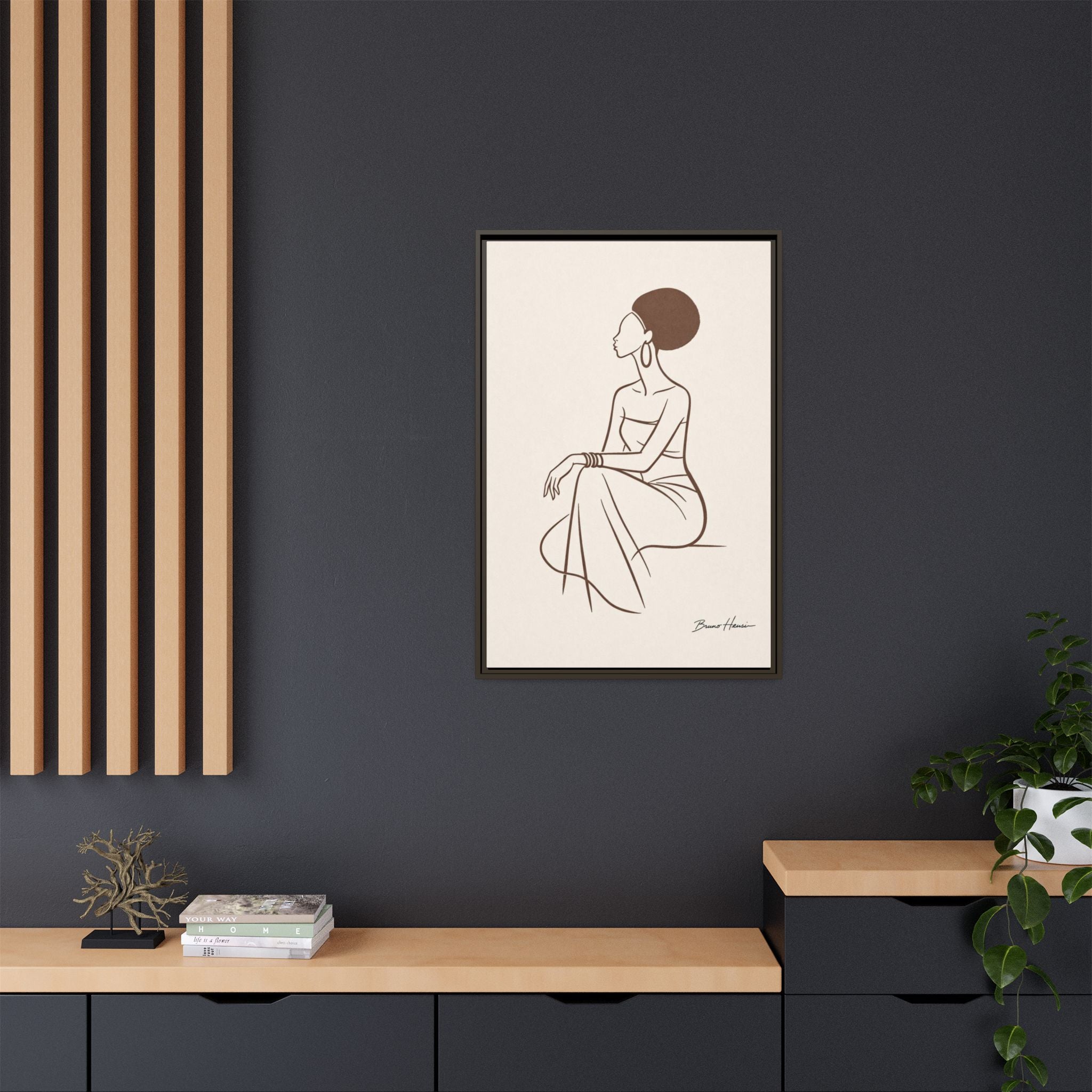 Elegant Minimalist Line Art Woman — Framed Matte Canvas Wall Art