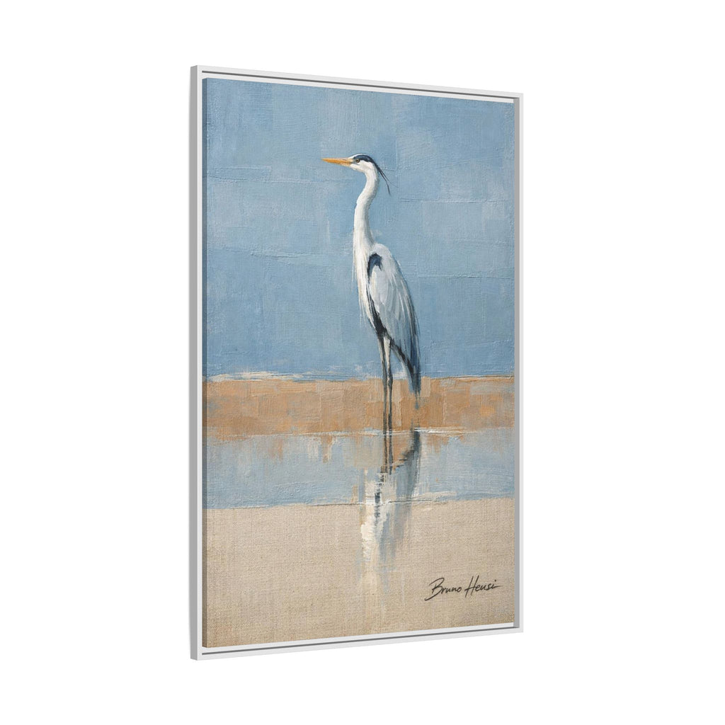 Framed Heron Canvas Art – Coastal Shorebird Wall Decor