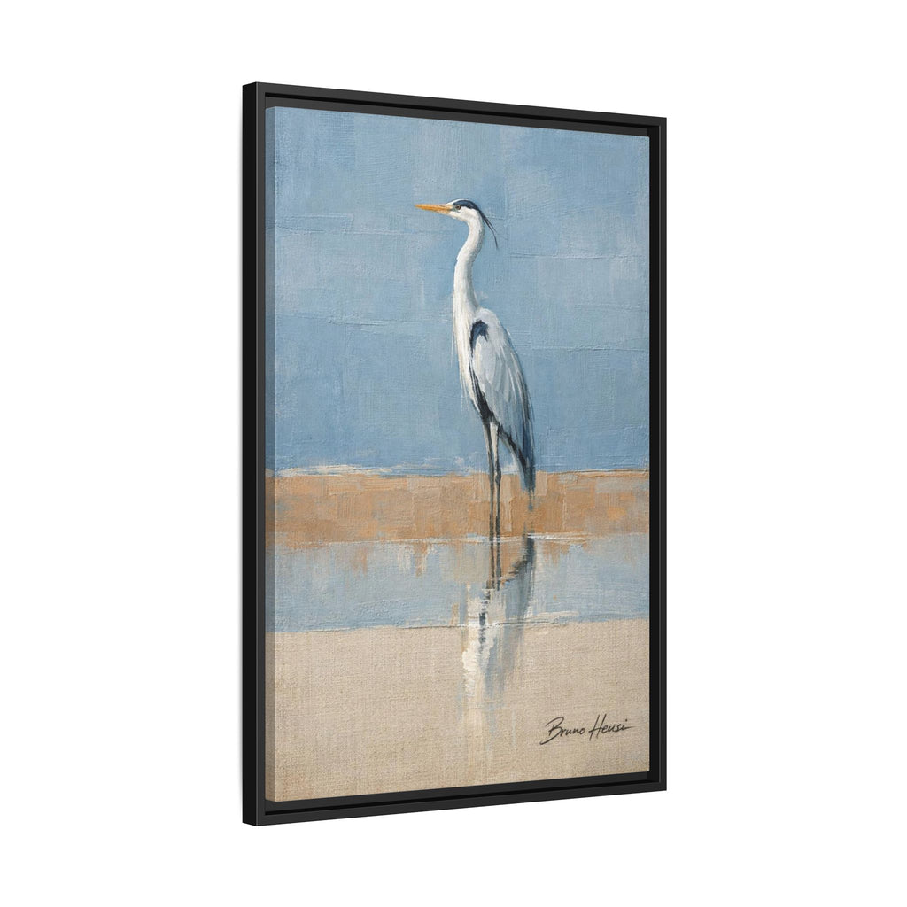 Framed Heron Canvas Art – Coastal Shorebird Wall Decor