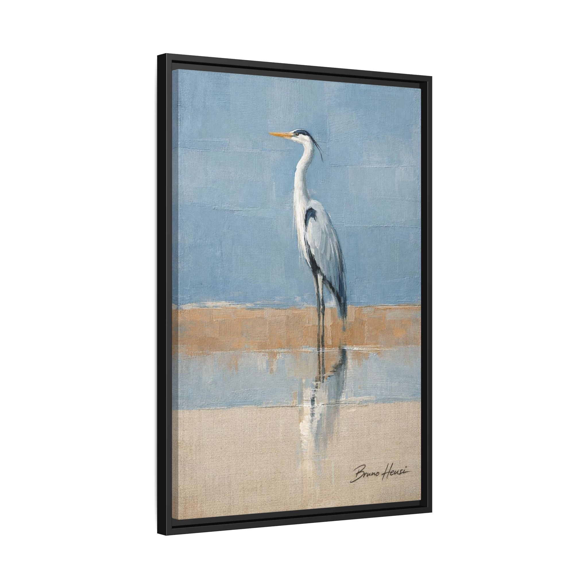 Framed Heron Canvas Art – Coastal Shorebird Wall Decor