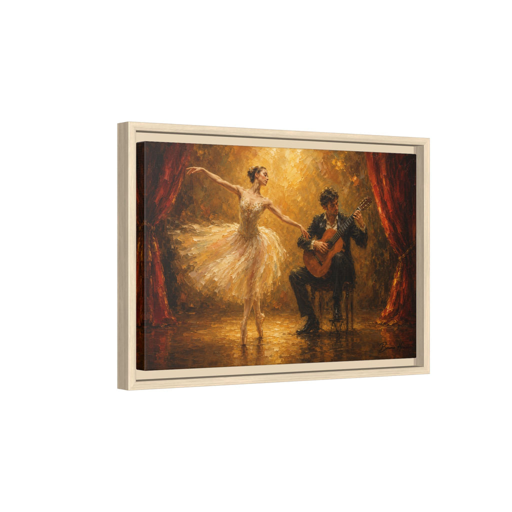 Ballet Dancer & Guitarist Framed Canvas Wall Art — Oil-Style Performance Print