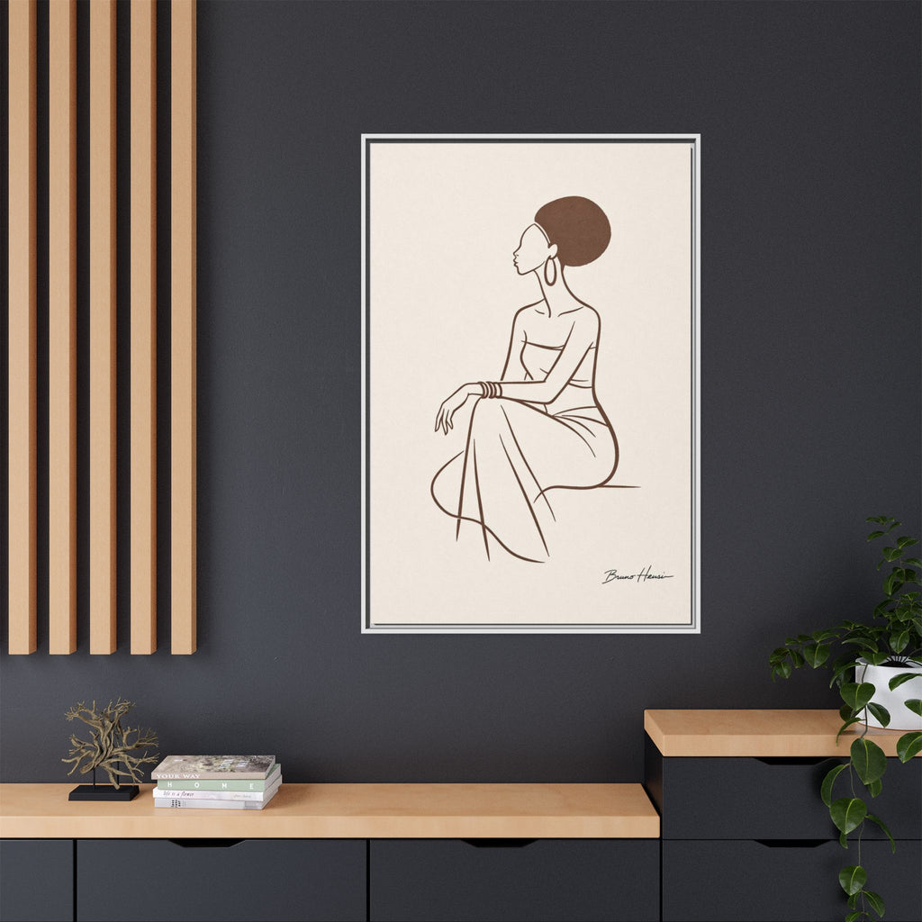 Elegant Minimalist Line Art Woman — Framed Matte Canvas Wall Art