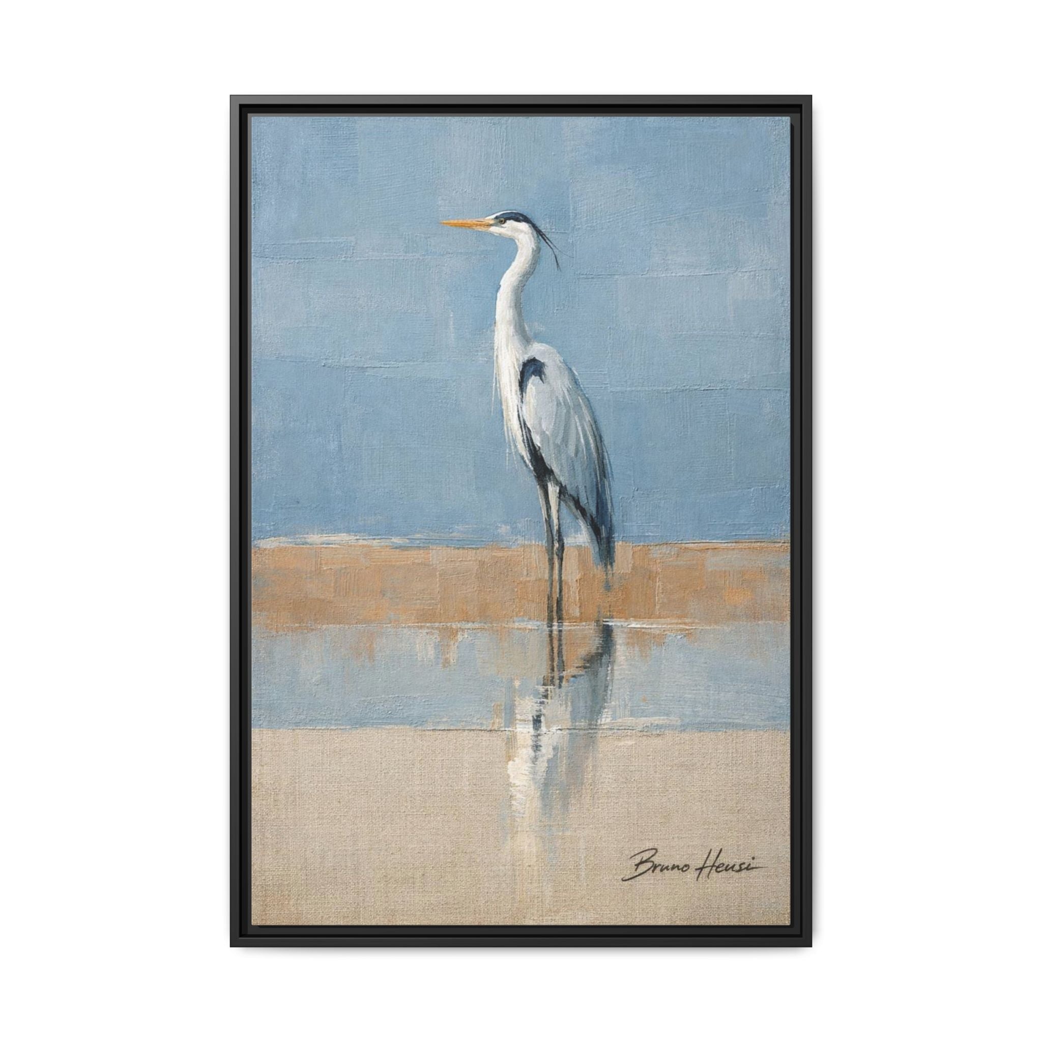 Framed Heron Canvas Art – Coastal Shorebird Wall Decor