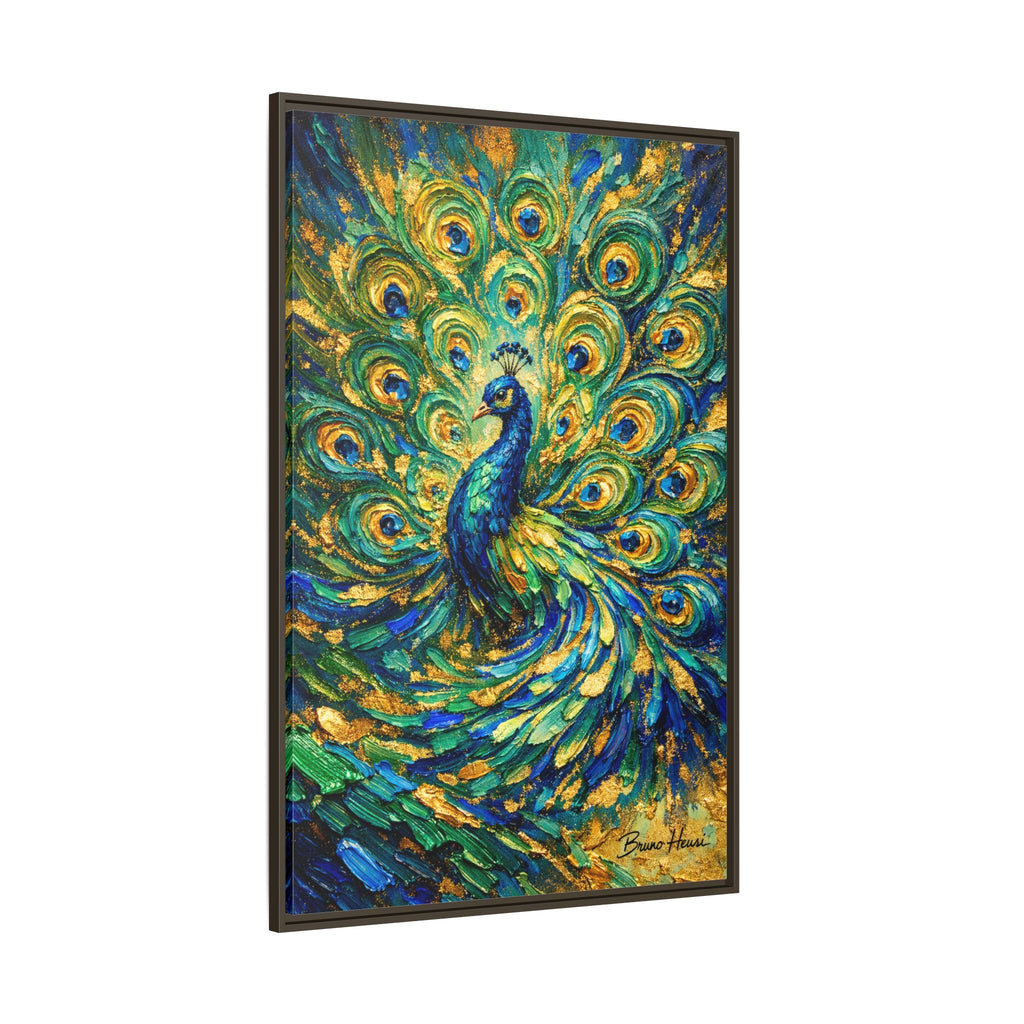 Peacock Oil-Style Framed Canvas Wall Art — Vibrant Blue & Gold Peacock Painting
