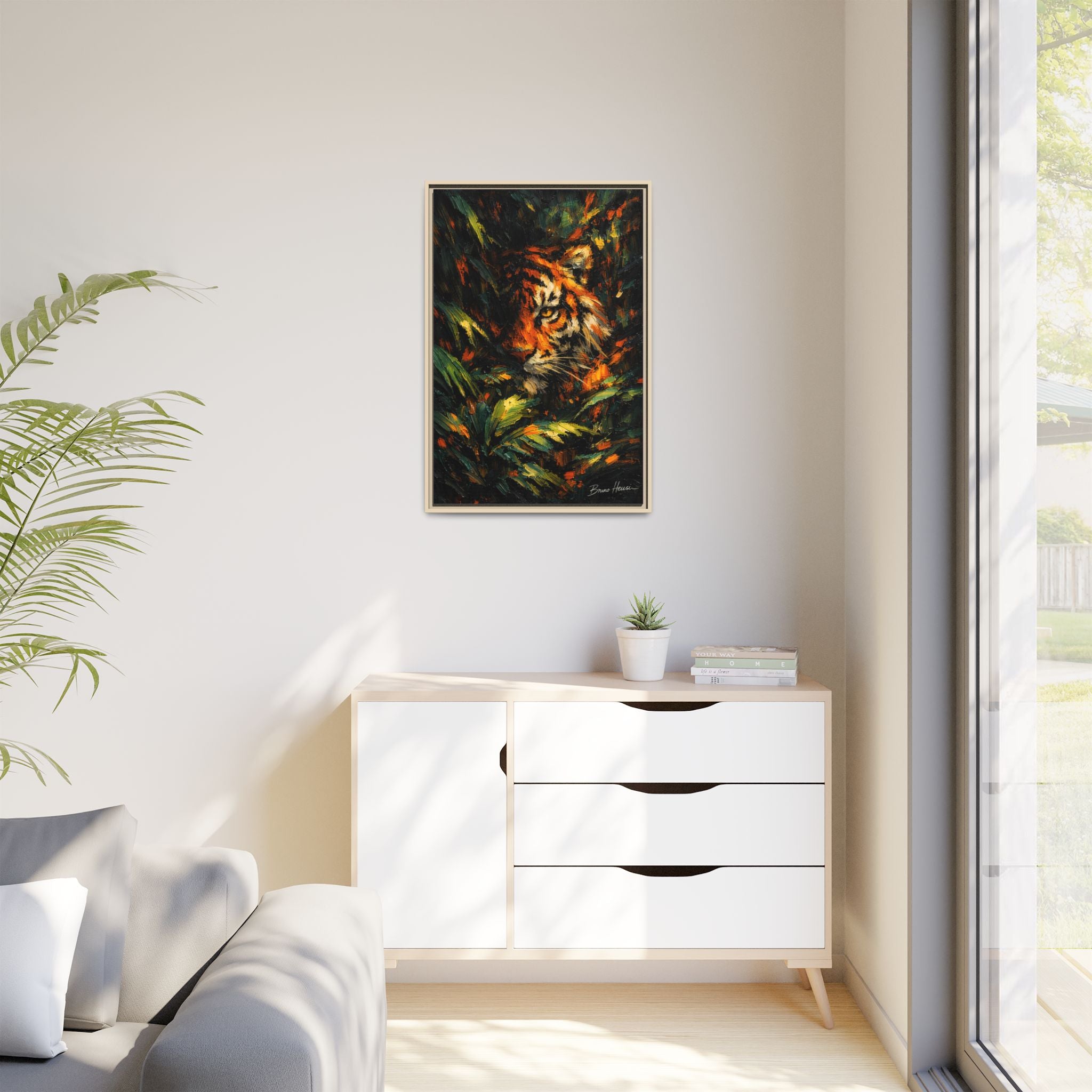 Framed Matte Canvas - Vibrant Tiger Jungle Print