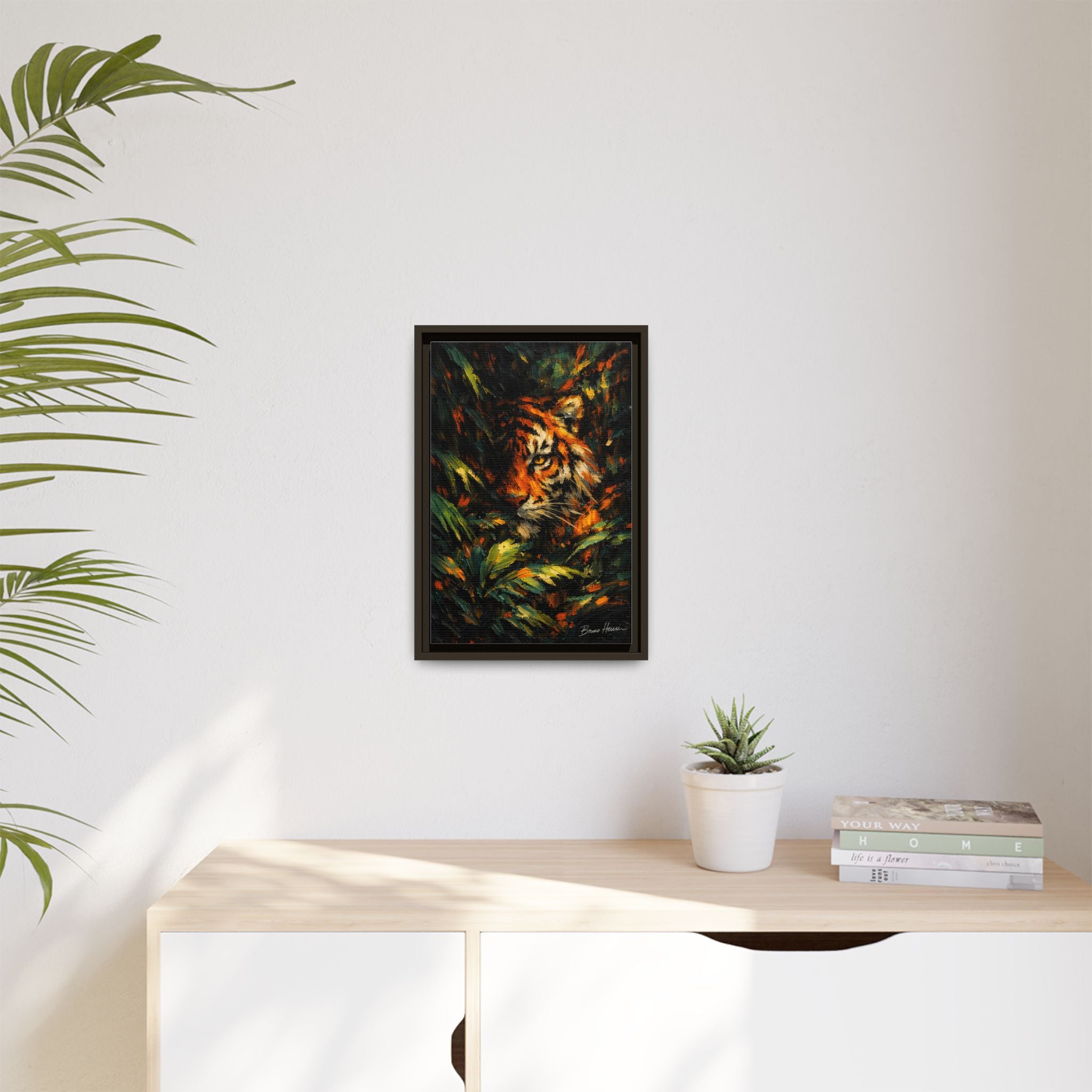Framed Matte Canvas - Vibrant Tiger Jungle Print