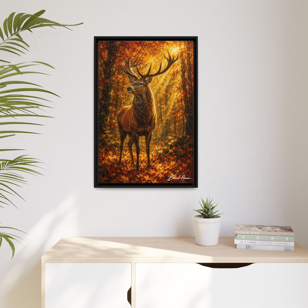 Majestic Stag Framed Canvas Wall Art — Autumn Forest Matte Print