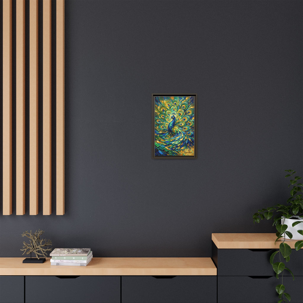 Peacock Oil-Style Framed Canvas Wall Art — Vibrant Blue & Gold Peacock Painting