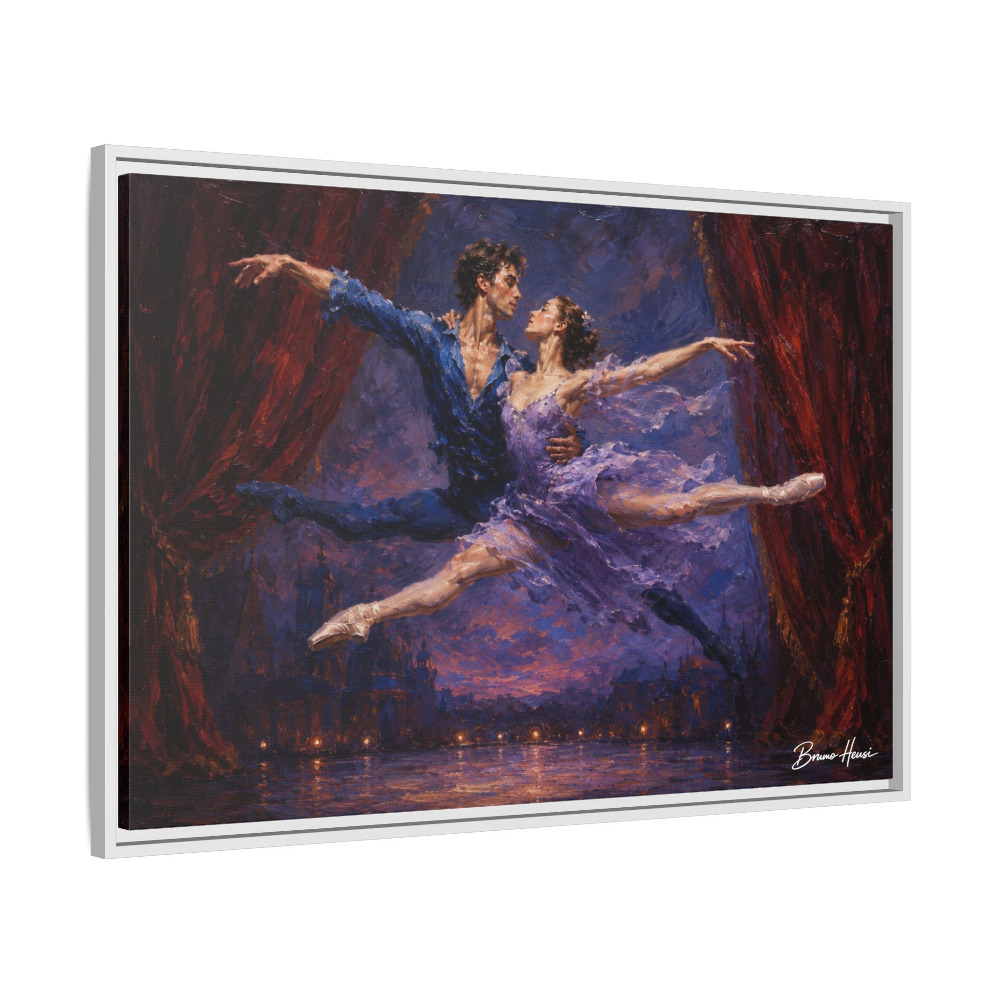 Framed Ballet Canvas Print — Romantic Dancing Couple Wall Art
