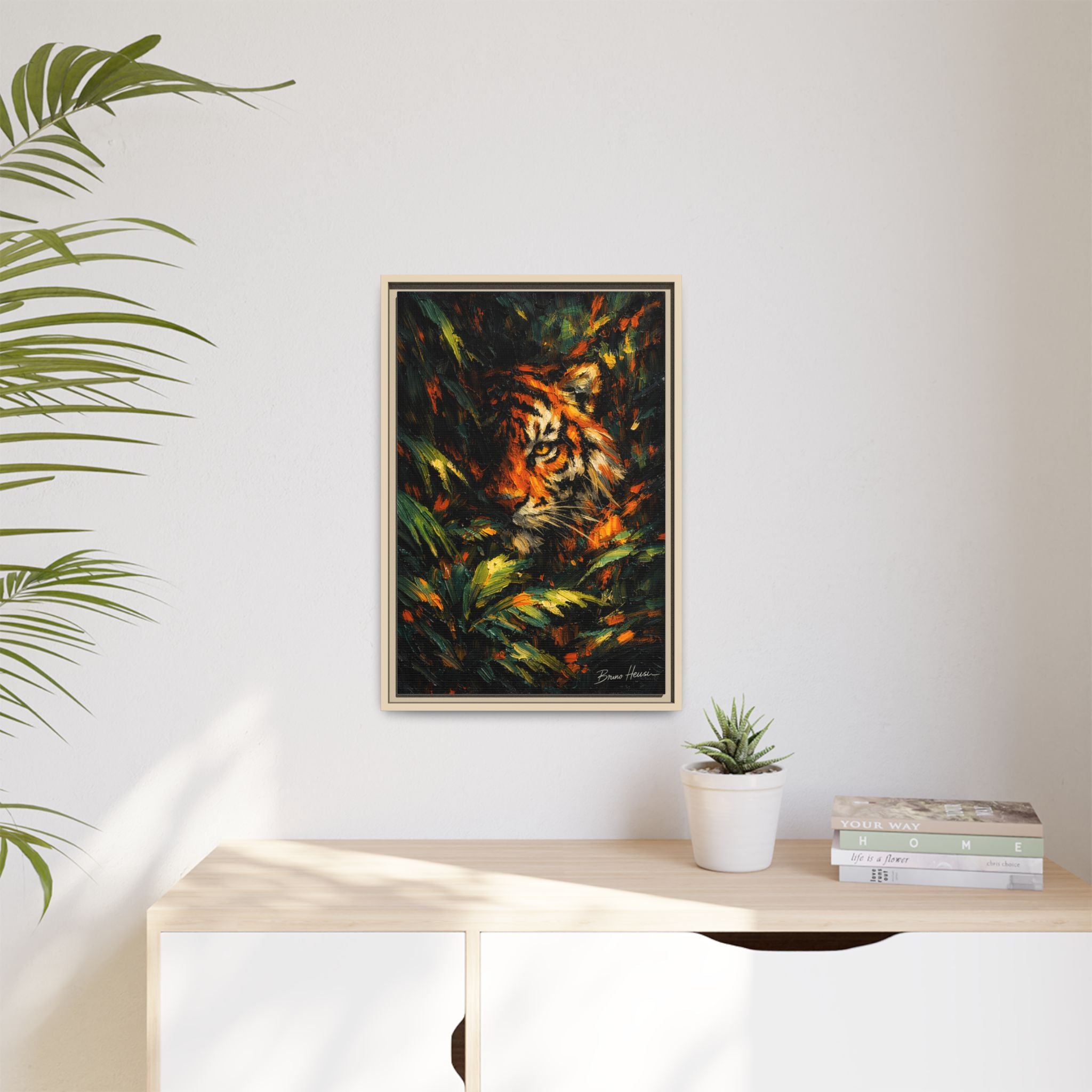 Framed Matte Canvas - Vibrant Tiger Jungle Print