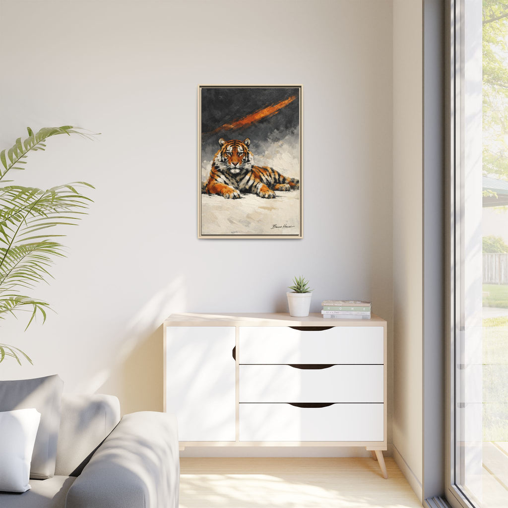 Framed Tiger Canvas Wall Art — Majestic Orange & Gray Matte Print