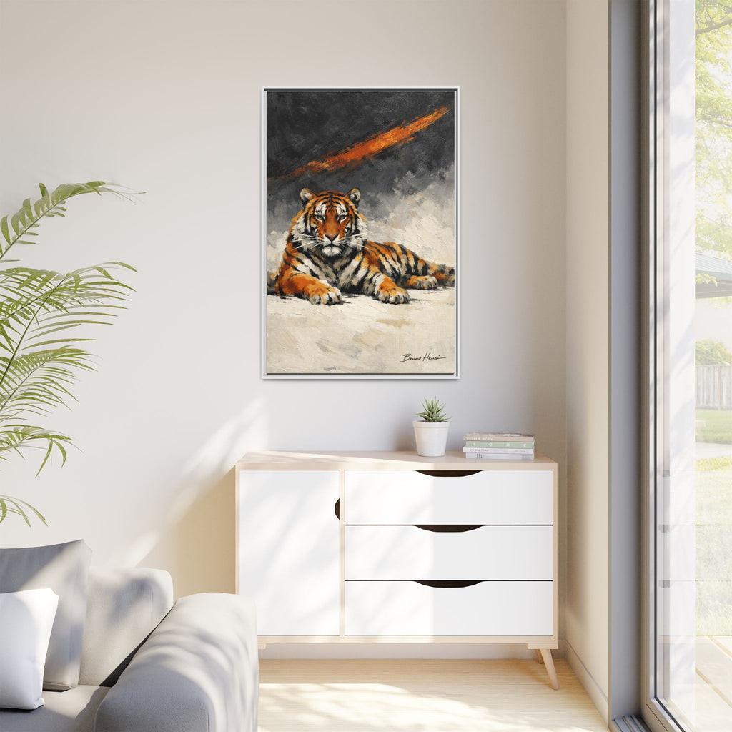 Framed Tiger Canvas Wall Art — Majestic Orange & Gray Matte Print