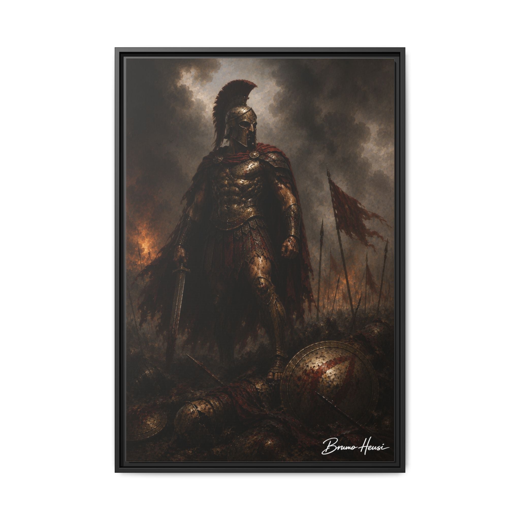 Framed Spartan Warrior Matte Canvas Print – Dramatic Ancient Battle Wall Art