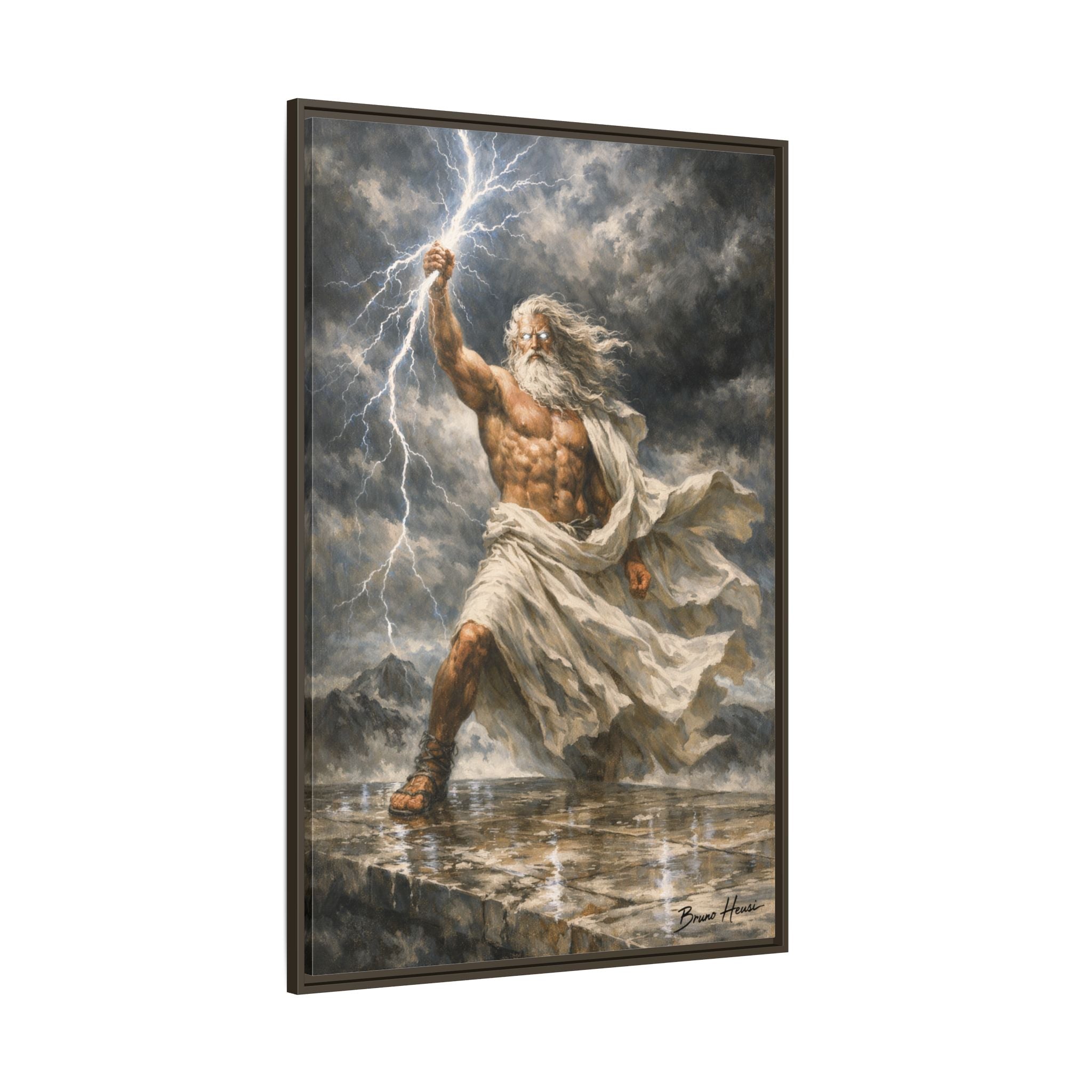Framed Matte Canvas - Zeus Lightning God Wall Art